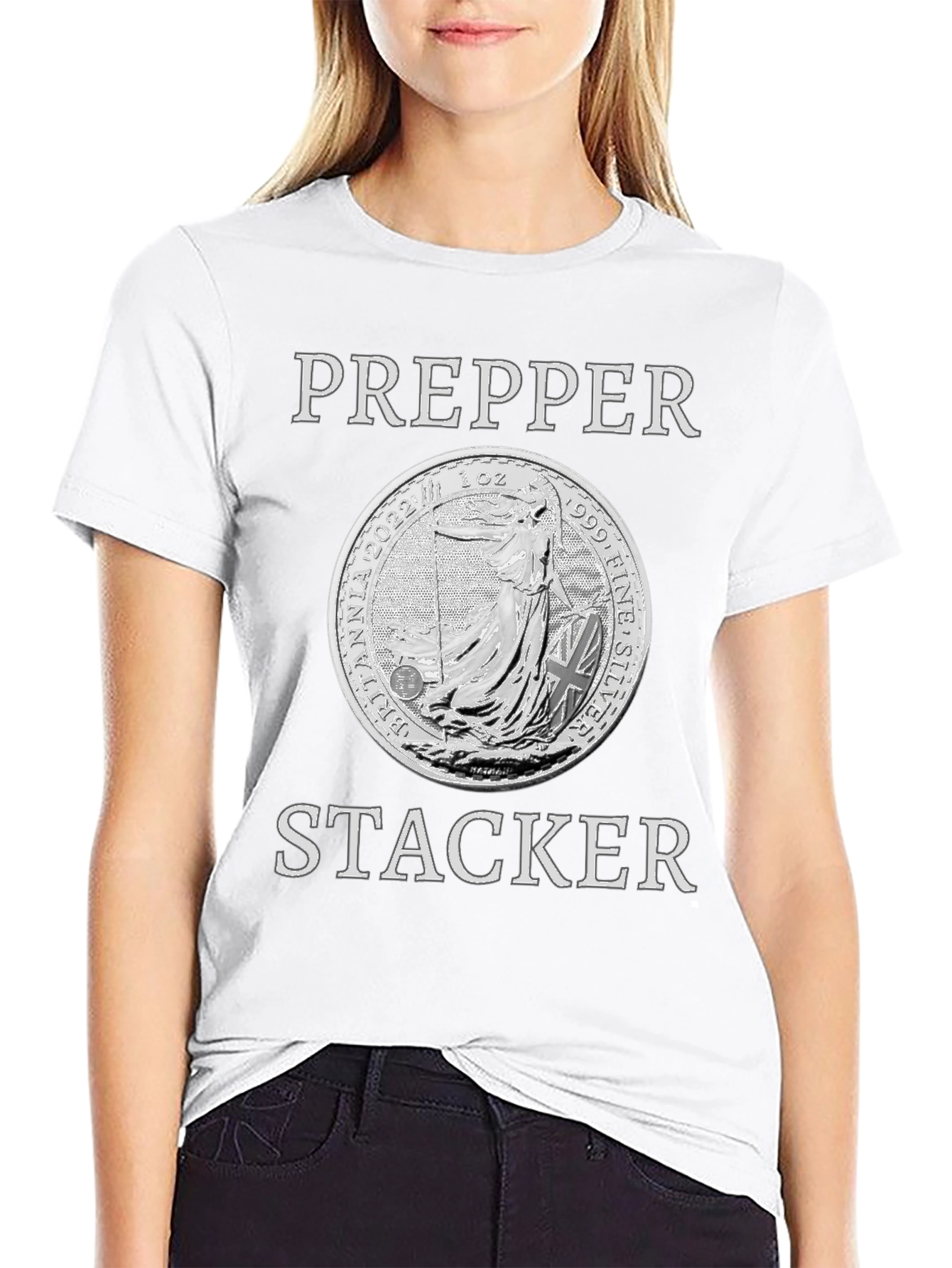 Prepper Stacker Silver Coin Graphic T-Shirt