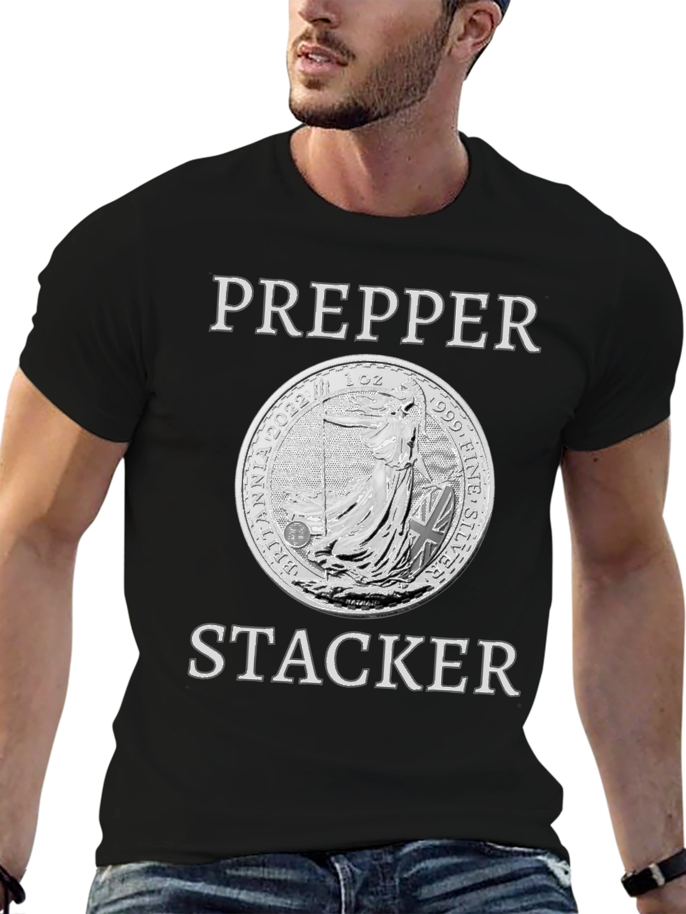 Prepper Stacker Silver Coin Graphic T-Shirt