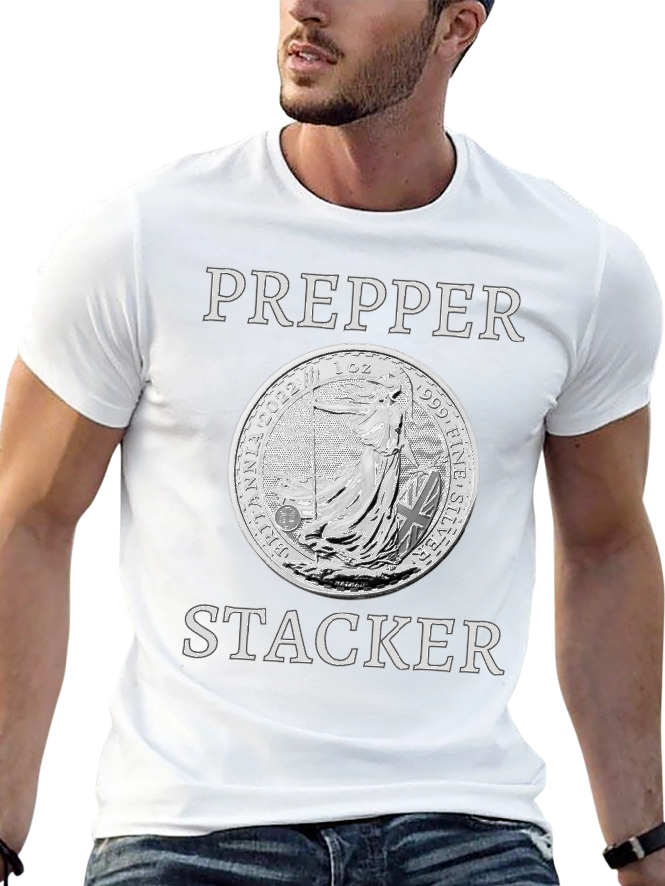 Prepper Stacker Silver Coin Graphic T-Shirt
