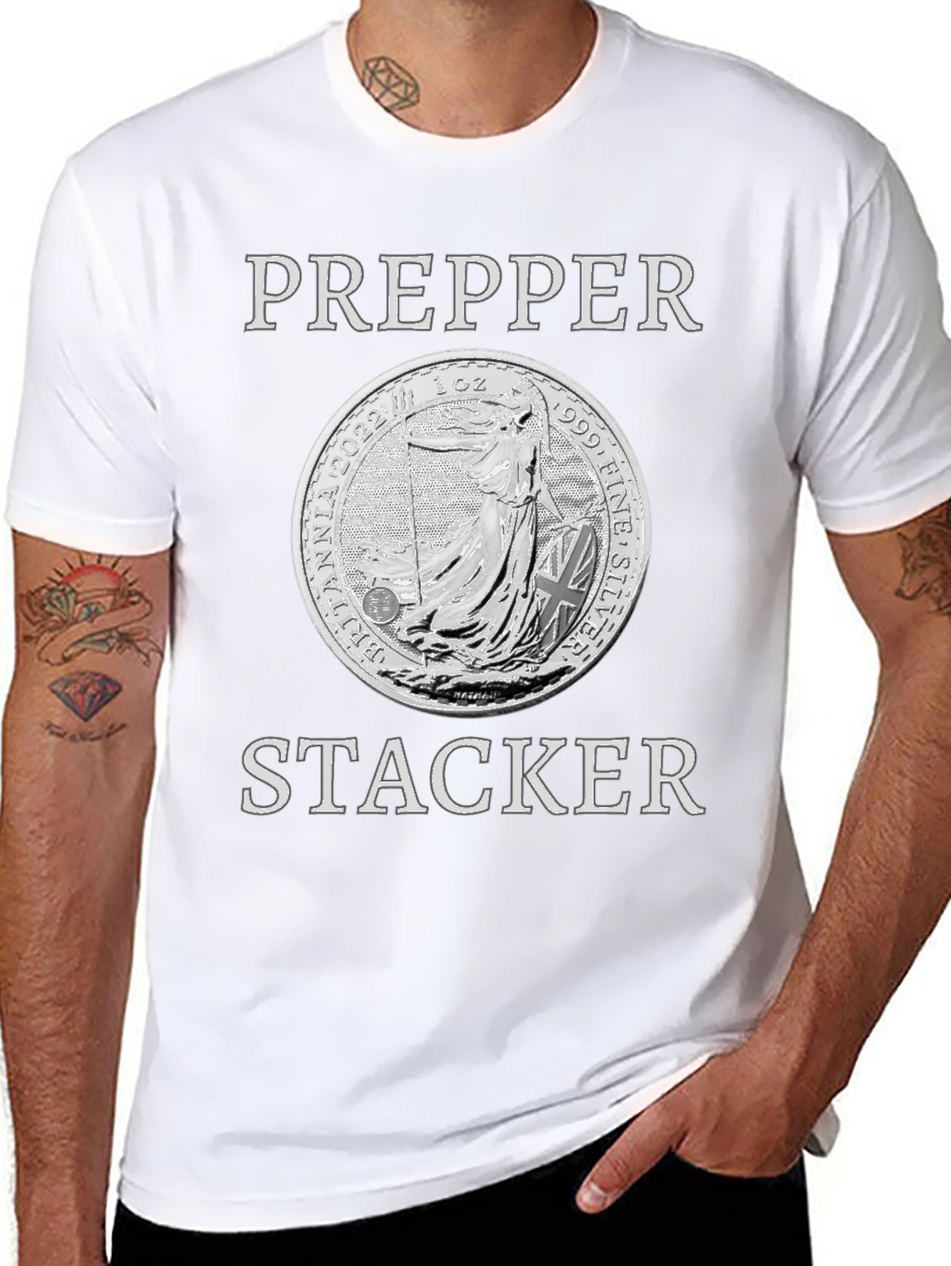 Prepper Stacker Silver Coin Graphic T-Shirt