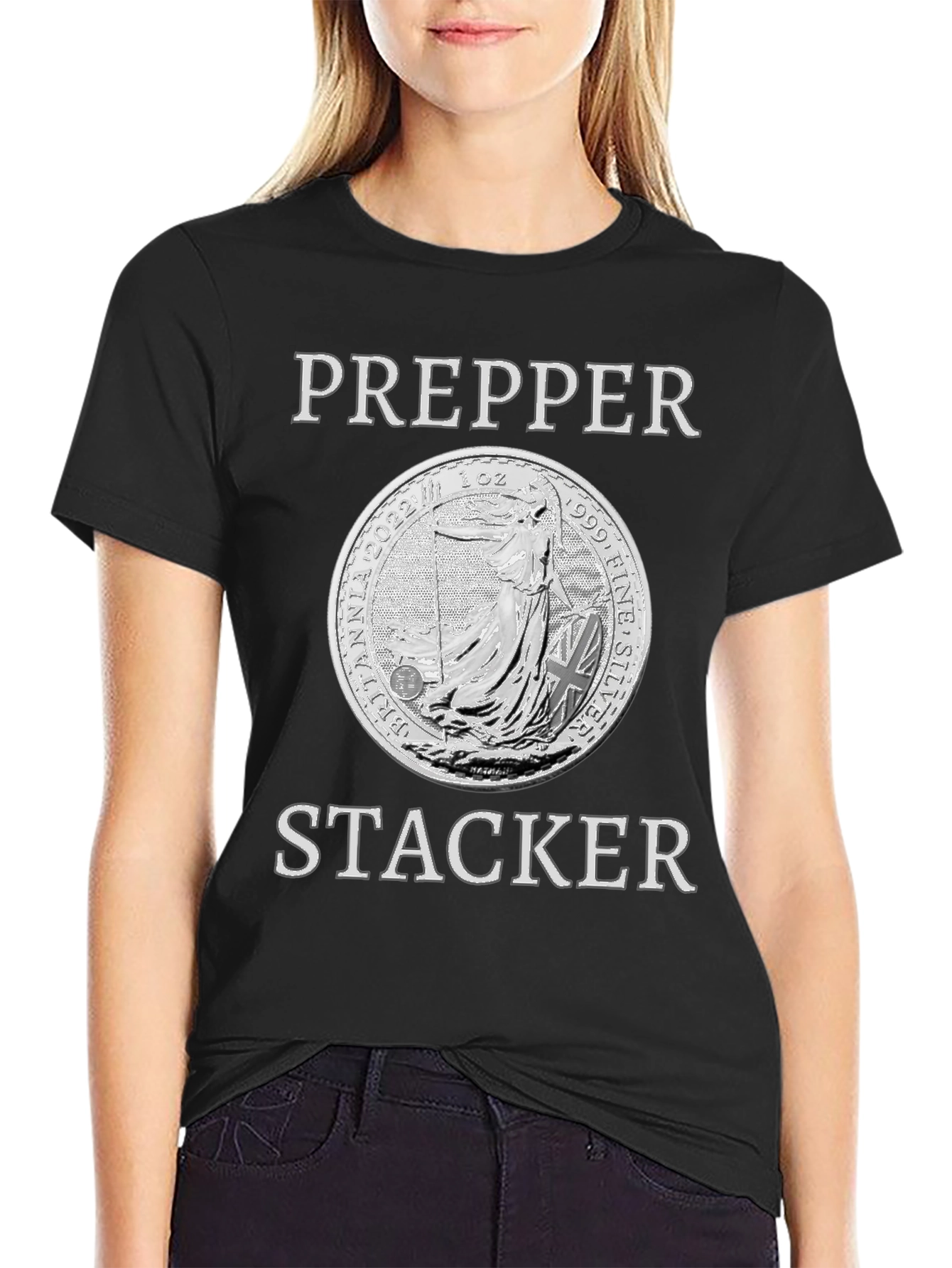 Prepper Stacker Silver Coin Graphic T-Shirt