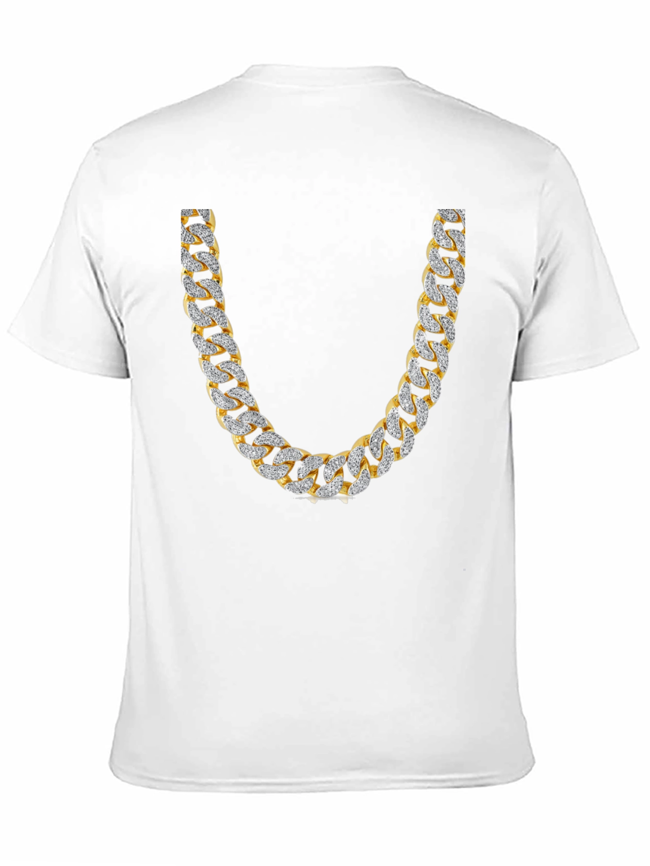 Mens Black T-Shirt with Gold & Diamond Chain Print
