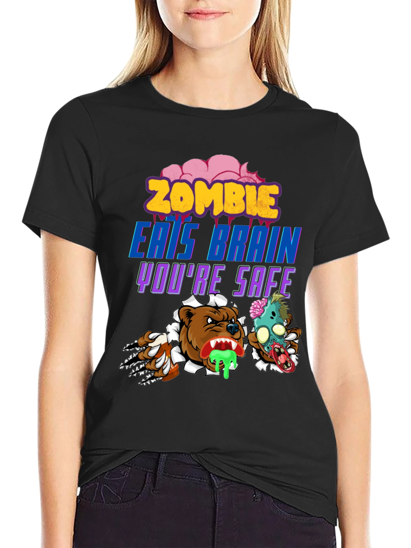 Zombie Eats Brain Funny Graphic Tee