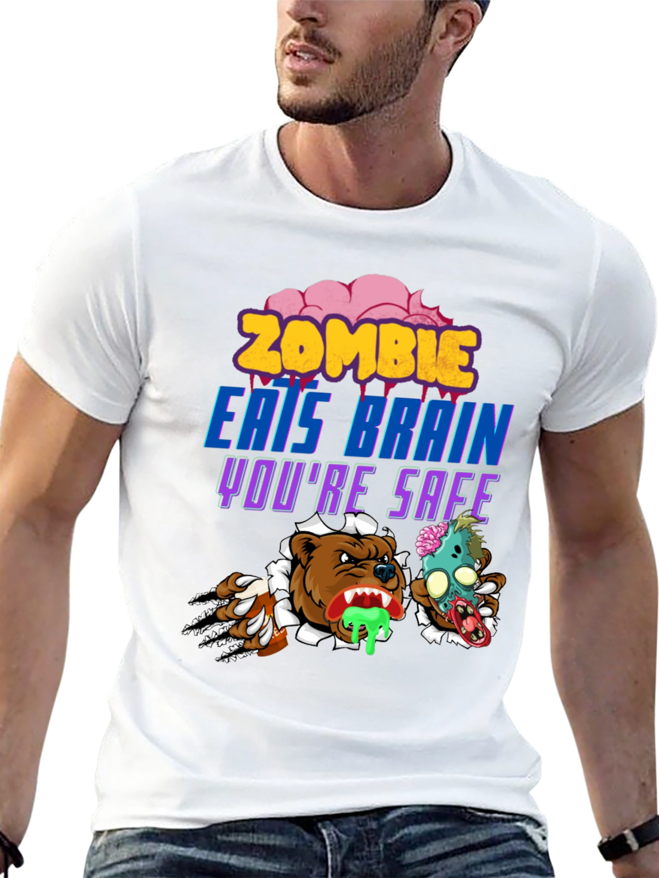 Zombie Eats Brain Funny Graphic Tee