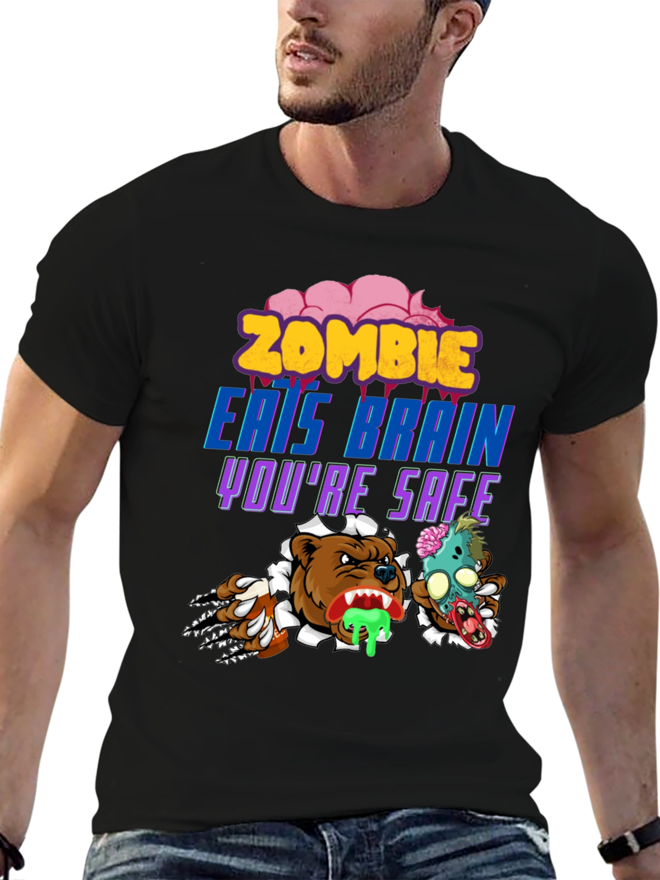Zombie Eats Brain Funny Graphic Tee
