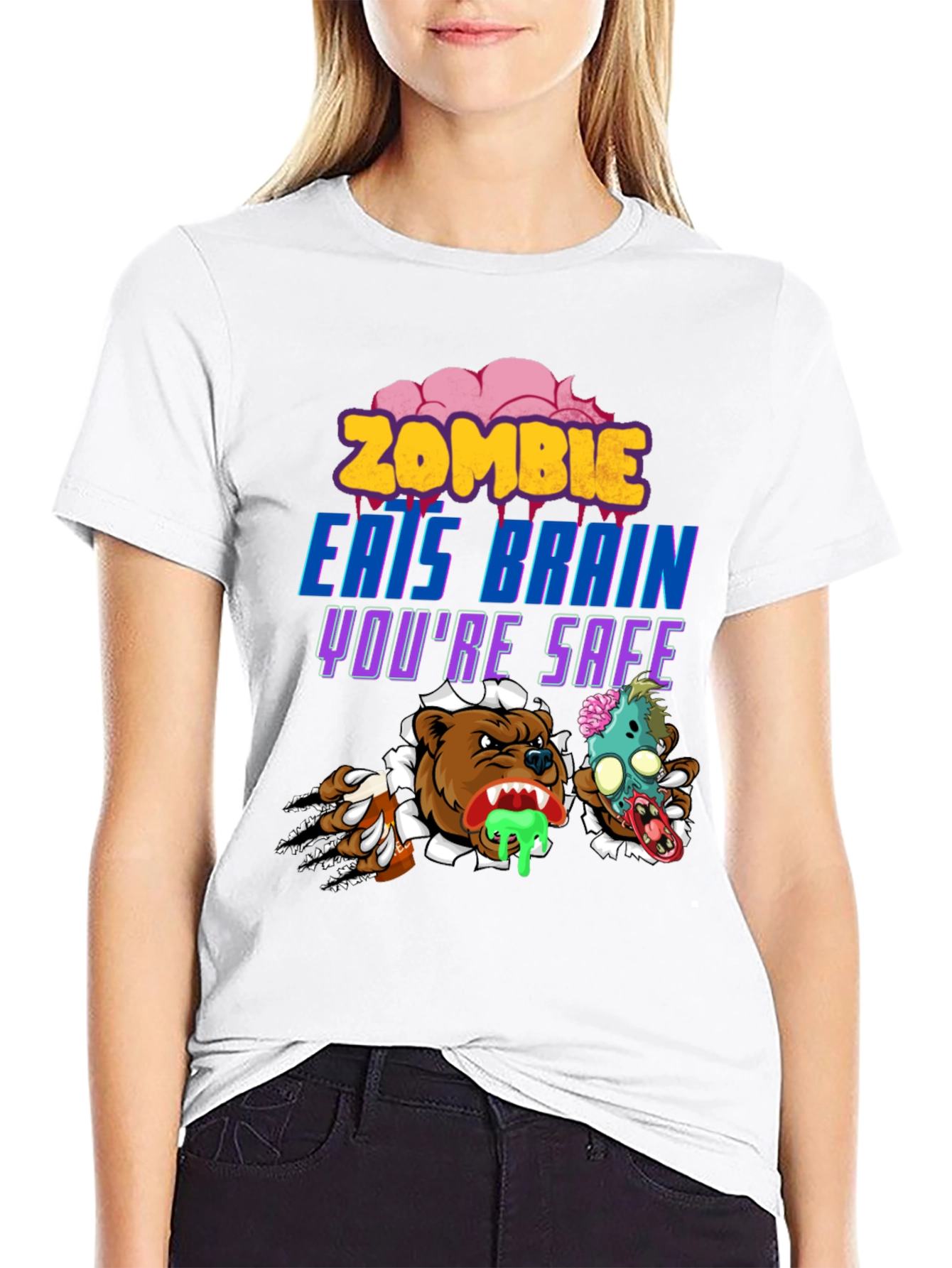 Zombie Eats Brain Funny Graphic Tee