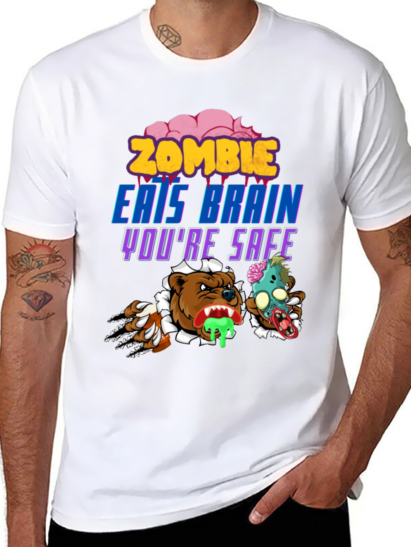 Zombie Eats Brain Funny Graphic Tee