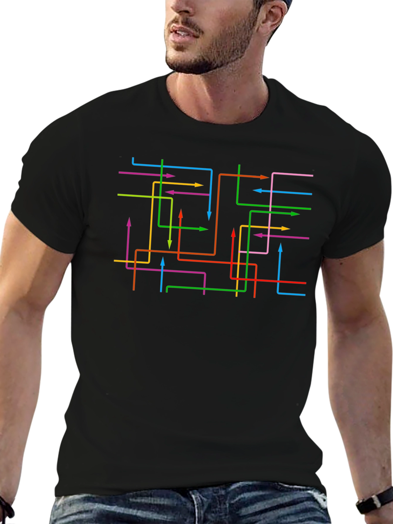 Abstract Arrow Line Black Graphic Tee