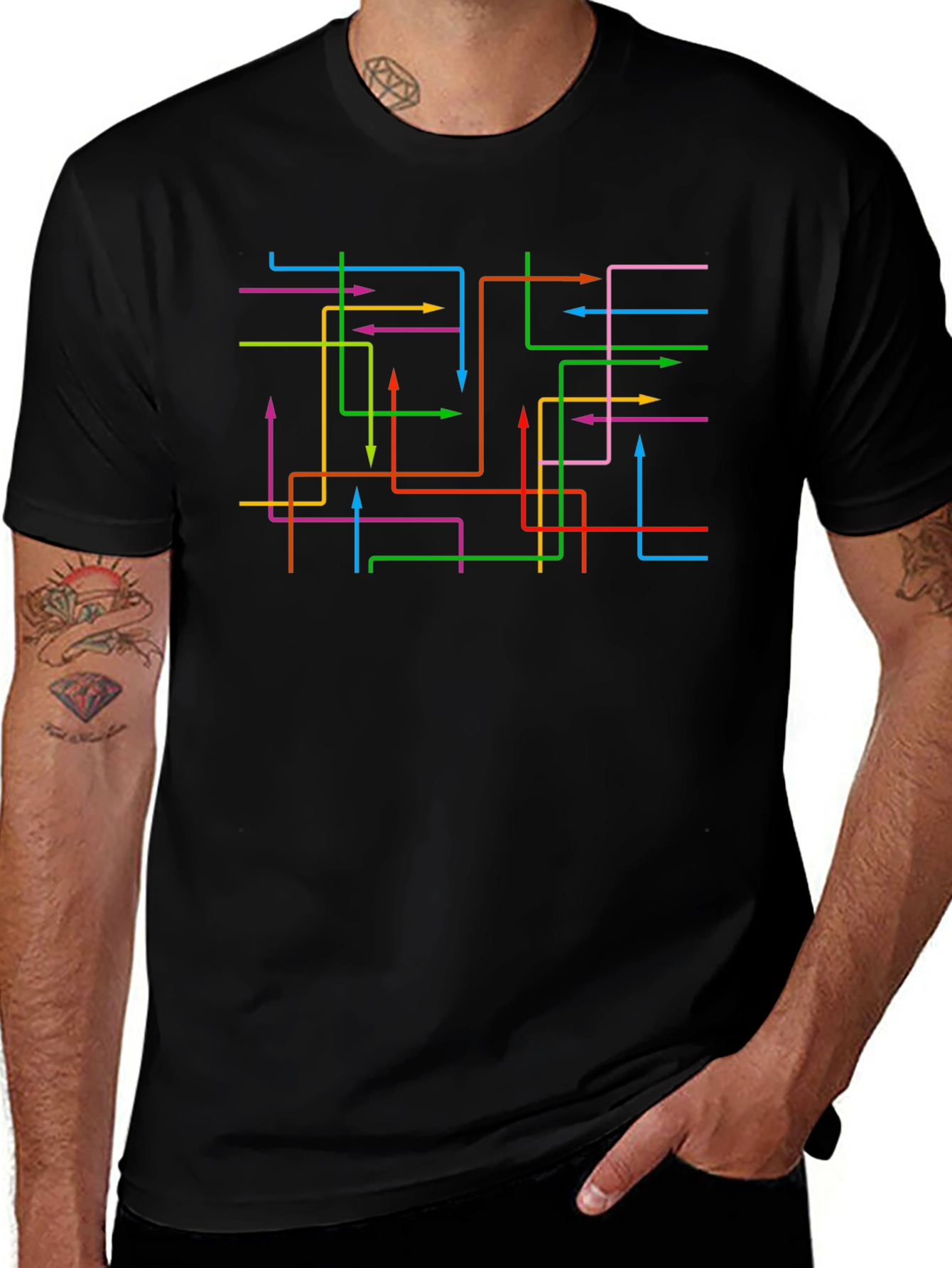 Abstract Arrow Line Black Graphic Tee