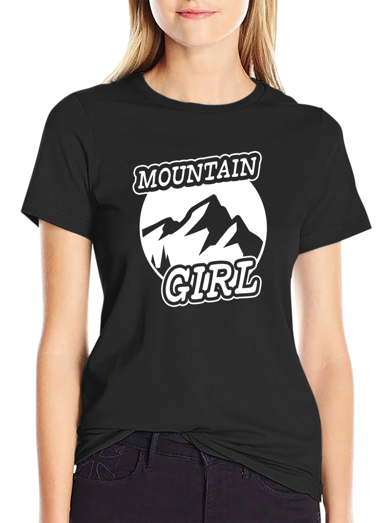 Mountain Girl T-Shirt - Black Round Neck