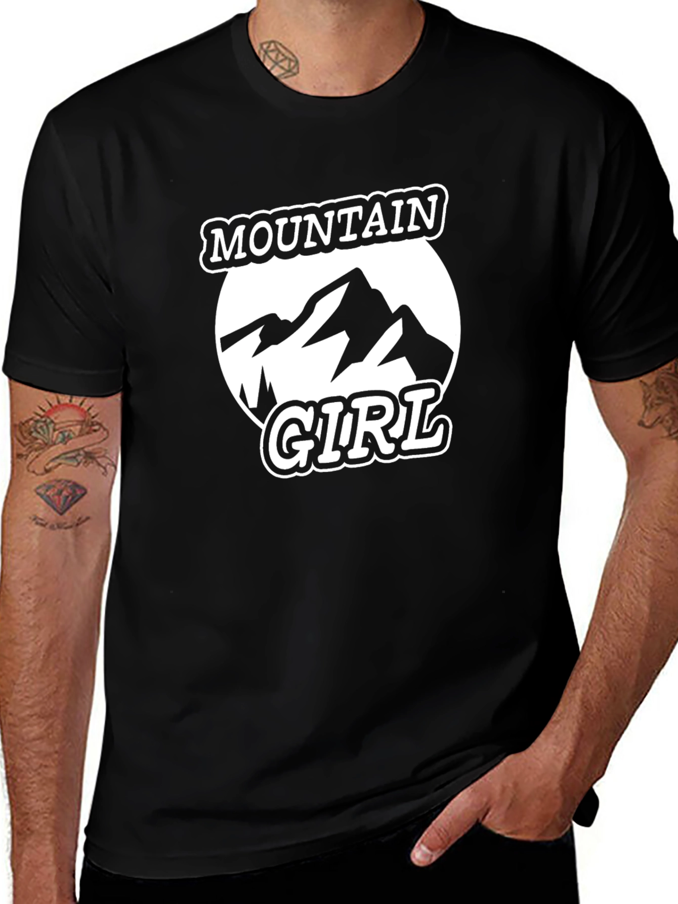 Mountain Girl T-Shirt - Black Round Neck