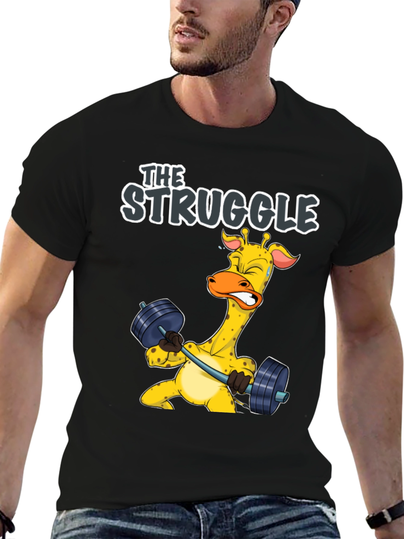 The Struggle Giraffe Weightlifting T-Shirt