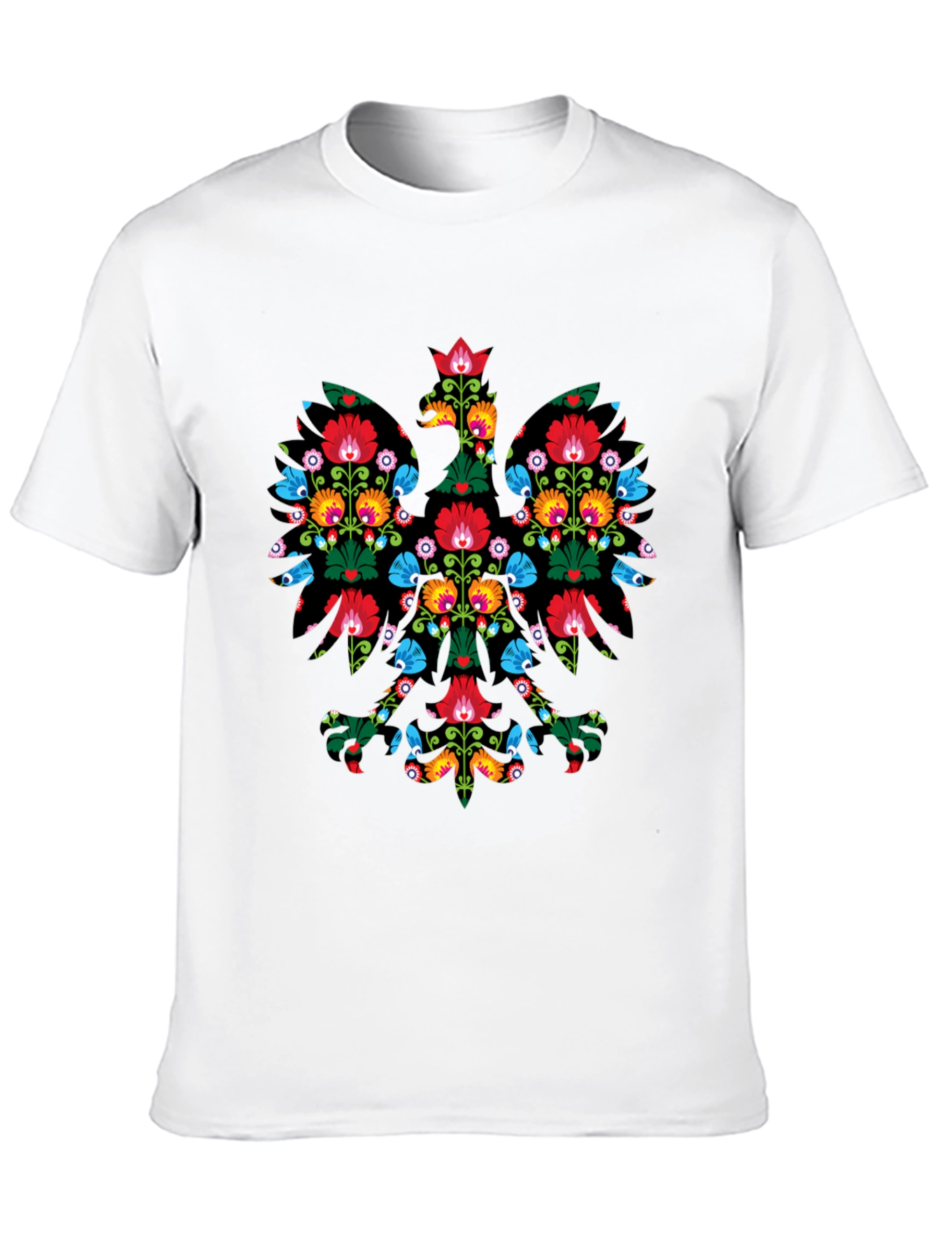 Floral Polish Eagle Mens Black T-Shirt