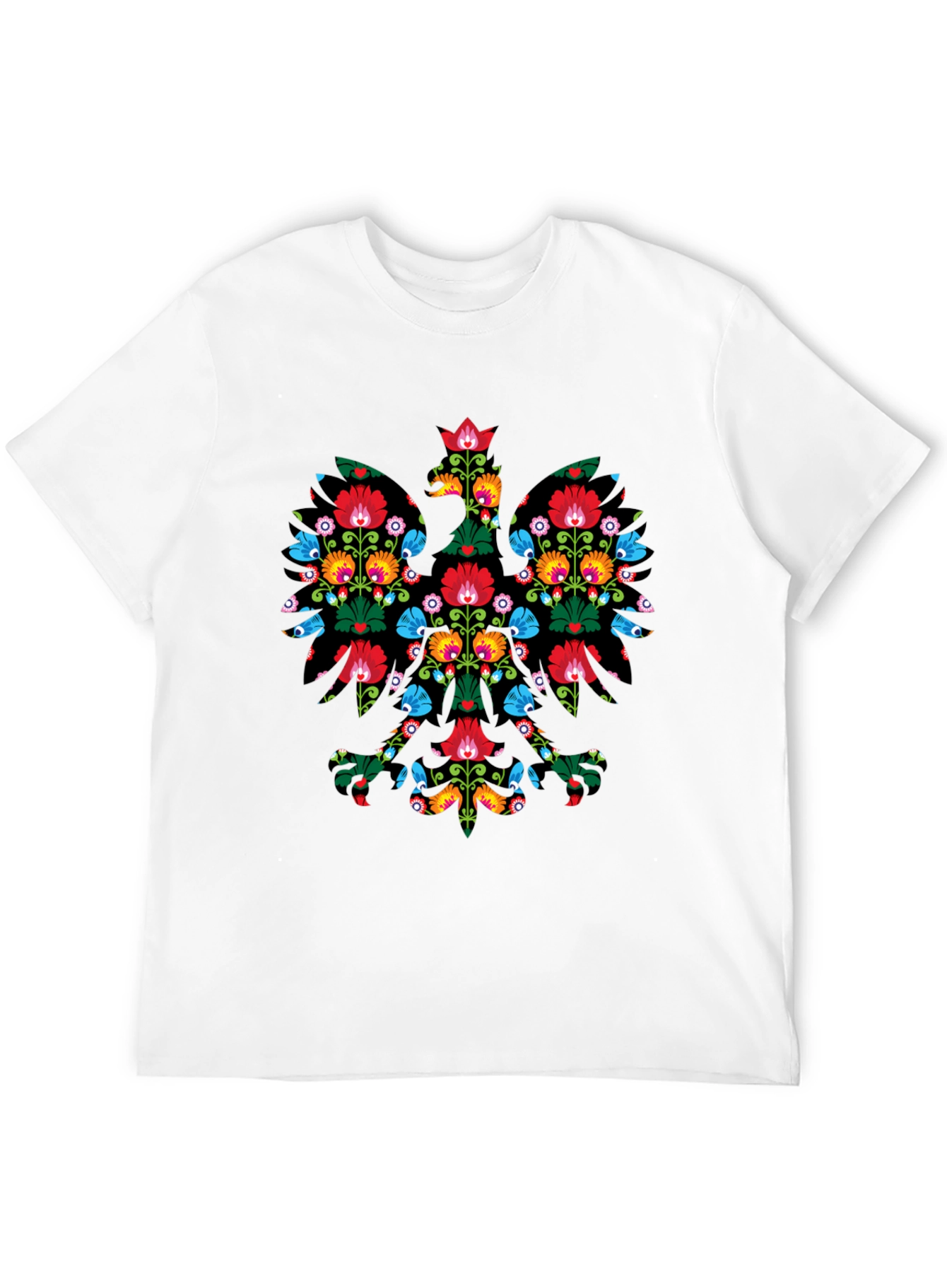 Floral Polish Eagle Mens Black T-Shirt