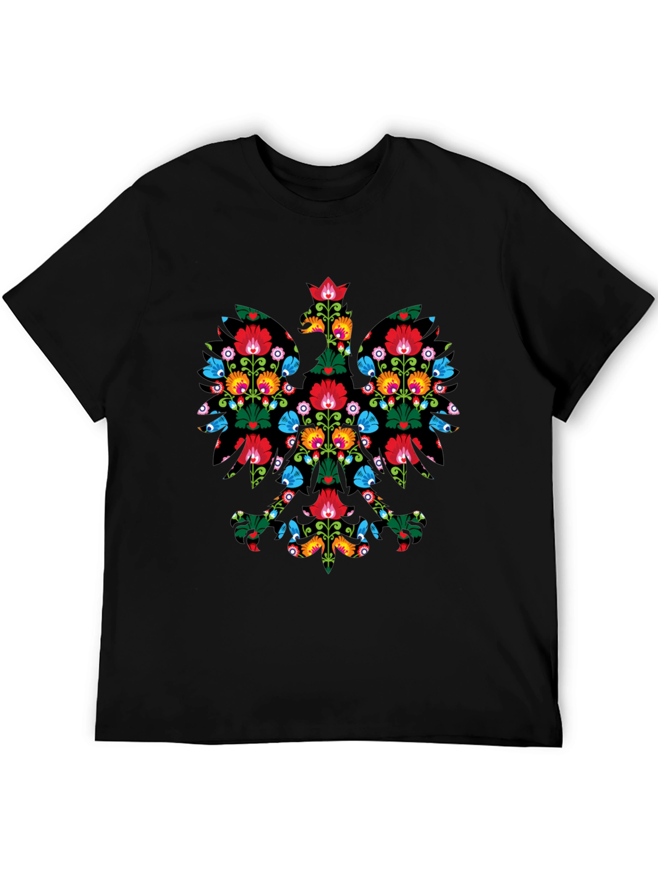Floral Polish Eagle Mens Black T-Shirt