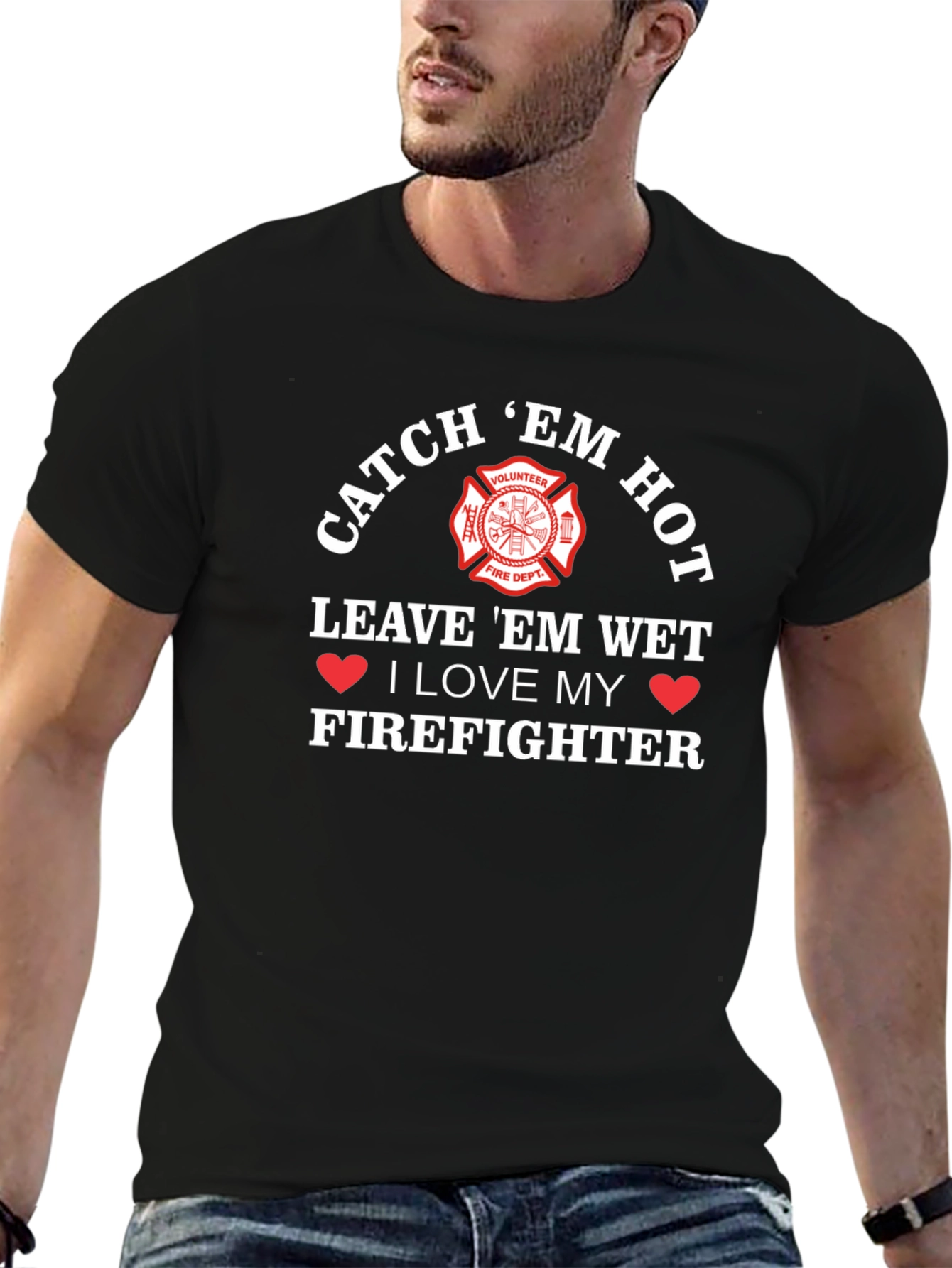Catch Em Hot Firefighter Graphic Tee