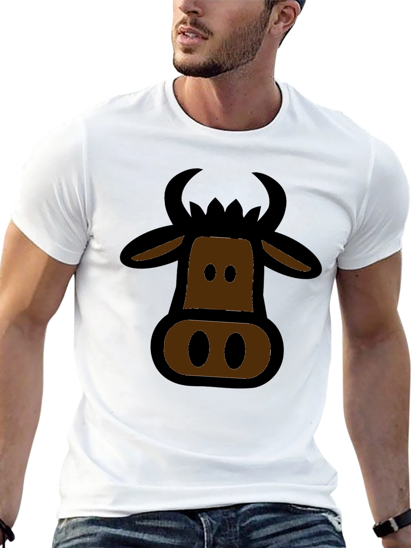 Cartoon Cow Graphic Black T-Shirt