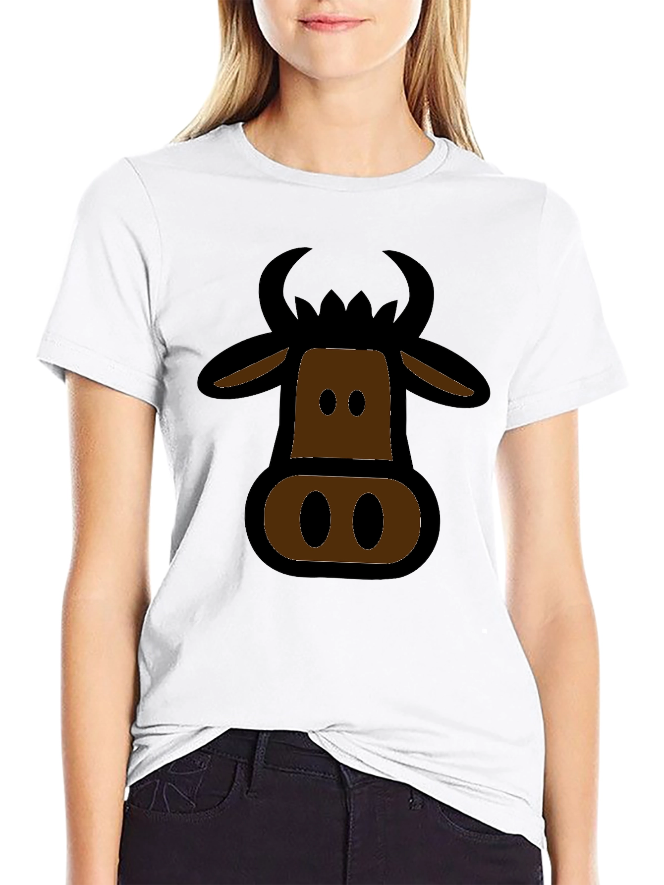 Cartoon Cow Graphic Black T-Shirt