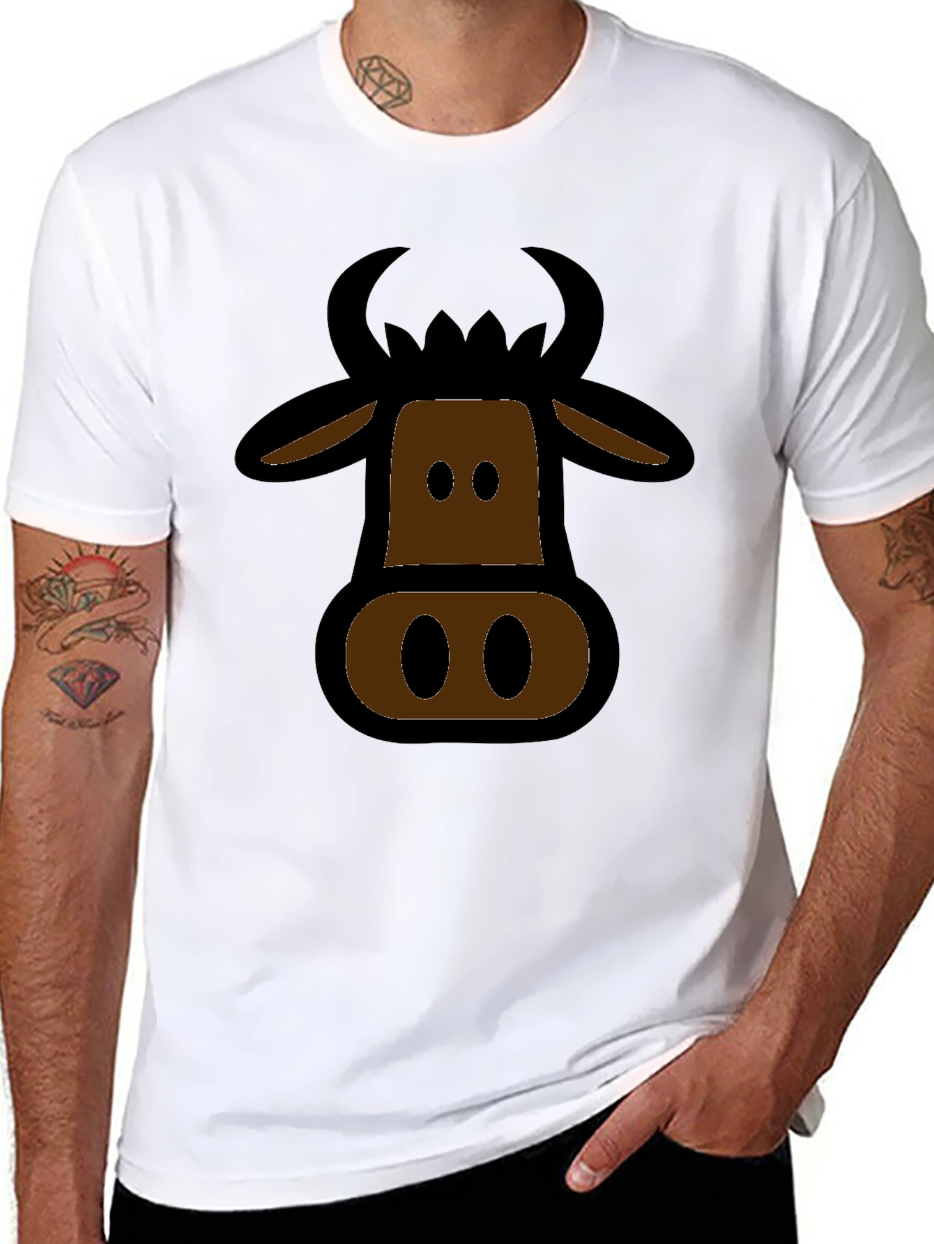 Cartoon Cow Graphic Black T-Shirt