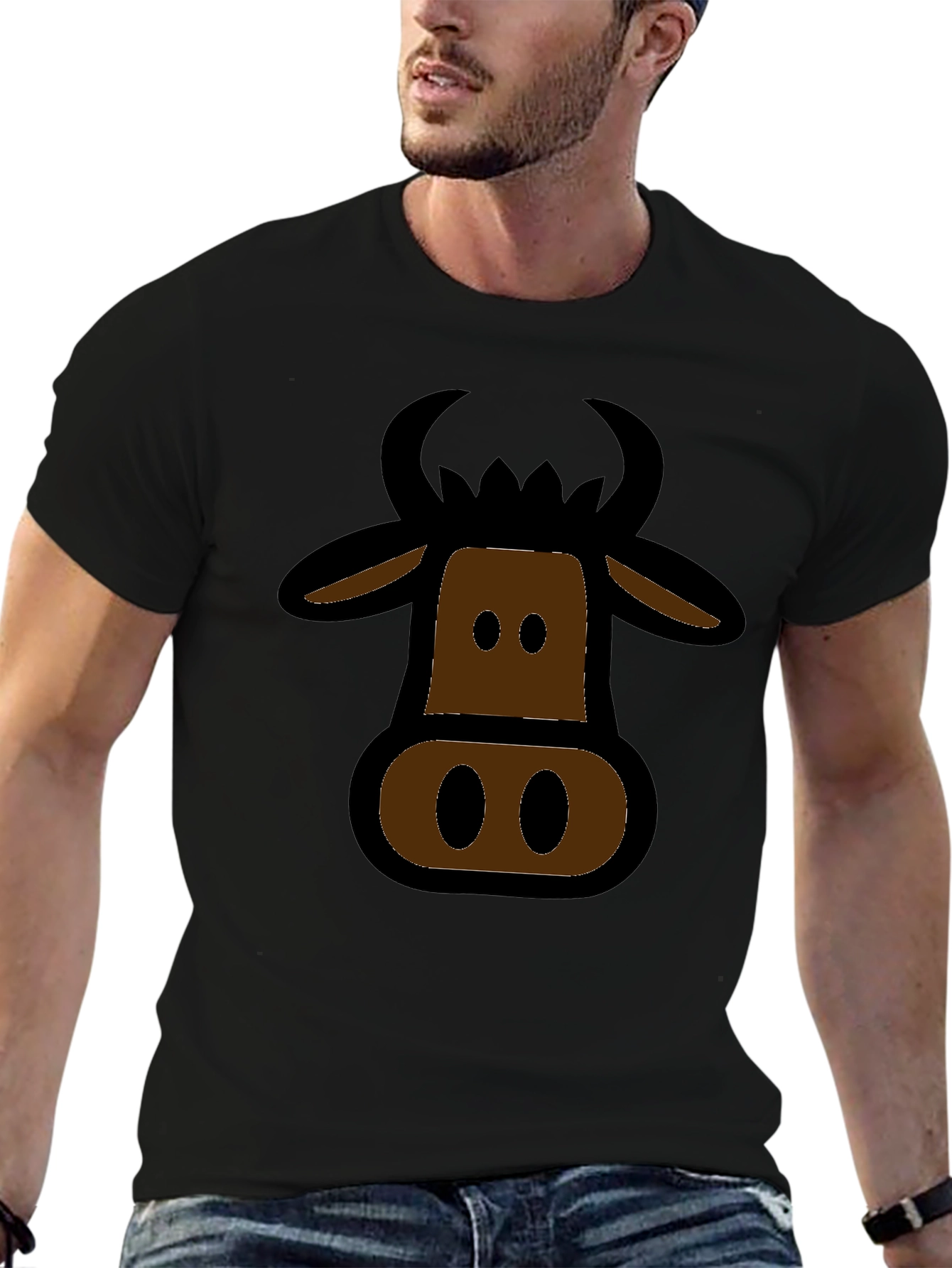 Cartoon Cow Graphic Black T-Shirt