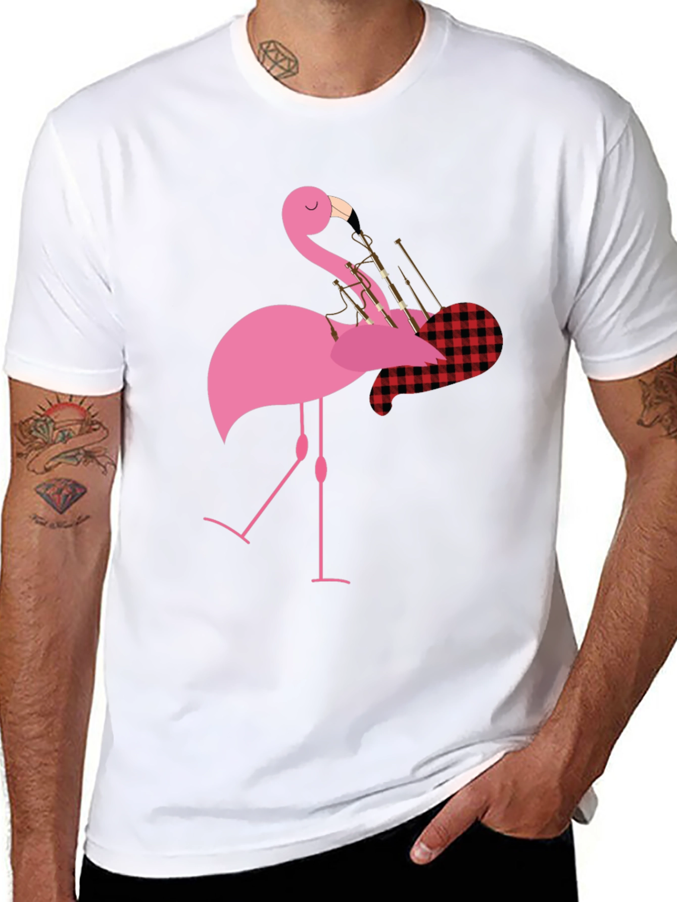 Flamingo Bagpipe Graphic T-Shirt - Unique Design