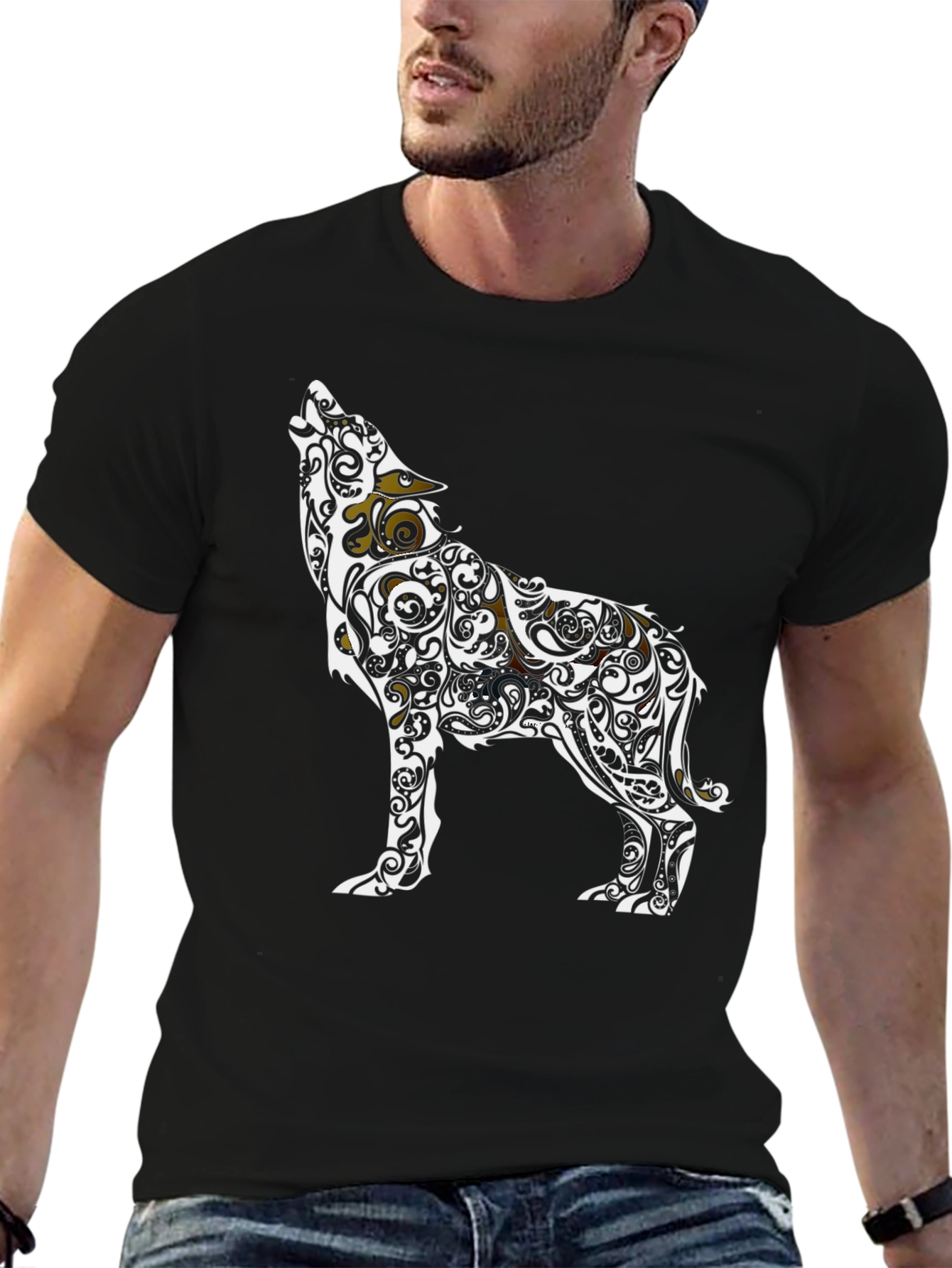 Tribal Wolf Graphic Tee - Black Casual Style
