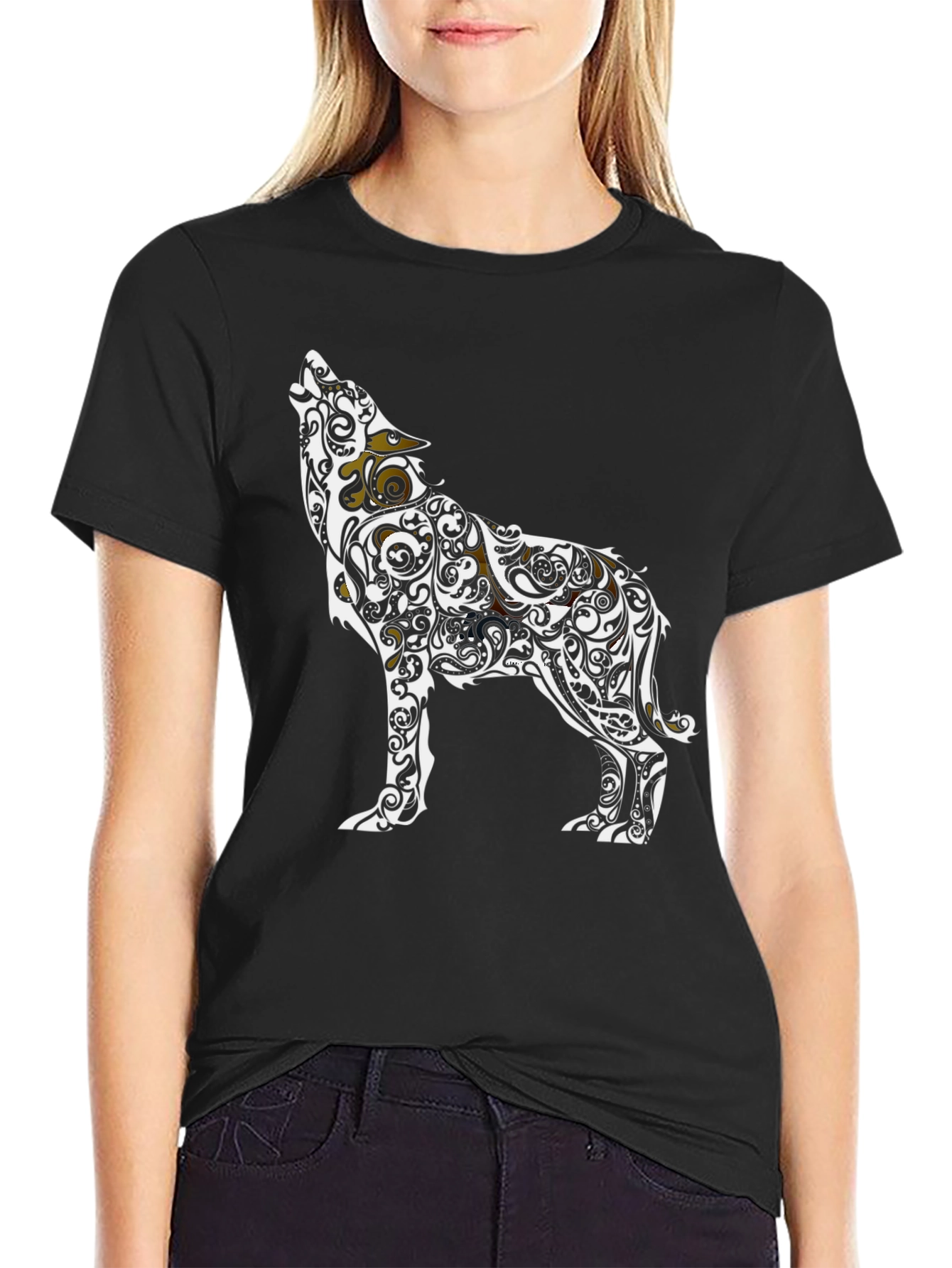 Tribal Wolf Graphic Tee - Black Casual Style