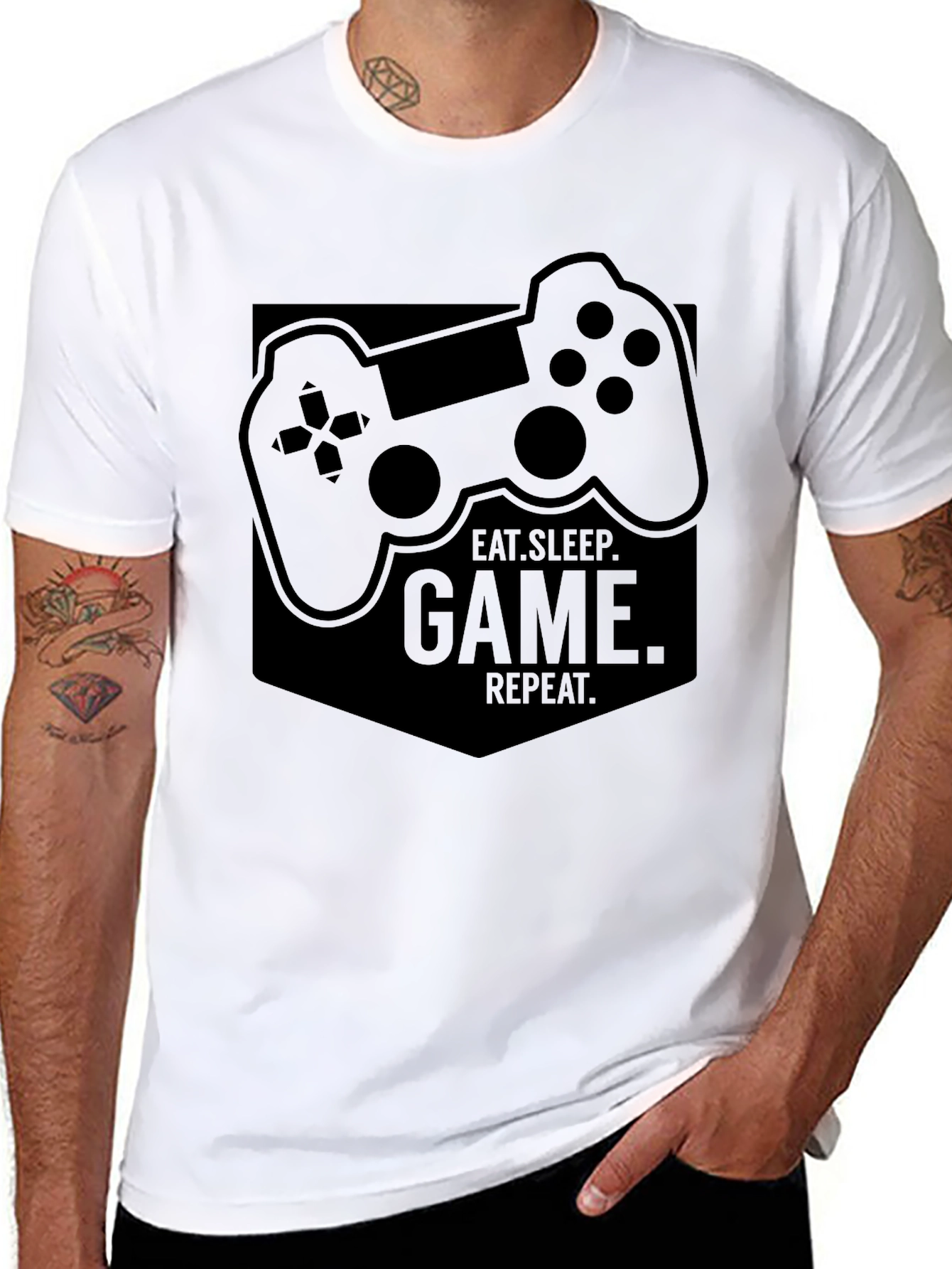 Eat Sleep Game Repeat Graphic Tee - Gamer T-Shirt