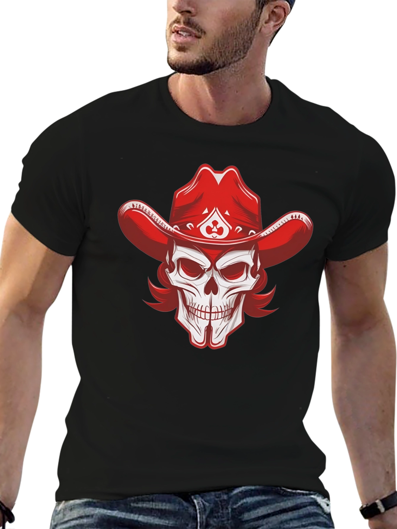Skull Cowboy Hat Graphic Tee - Black