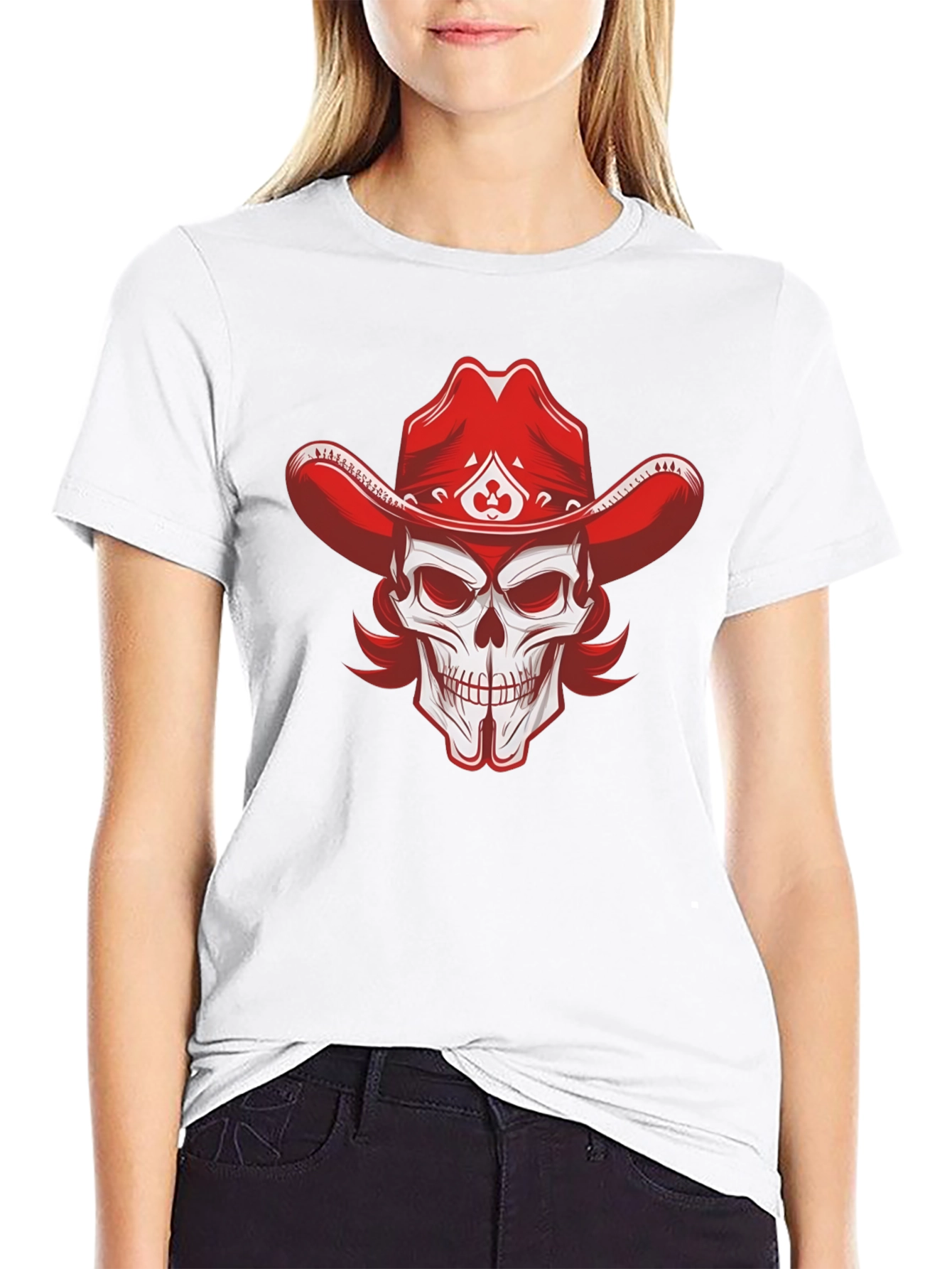 Skull Cowboy Hat Graphic Tee - Black