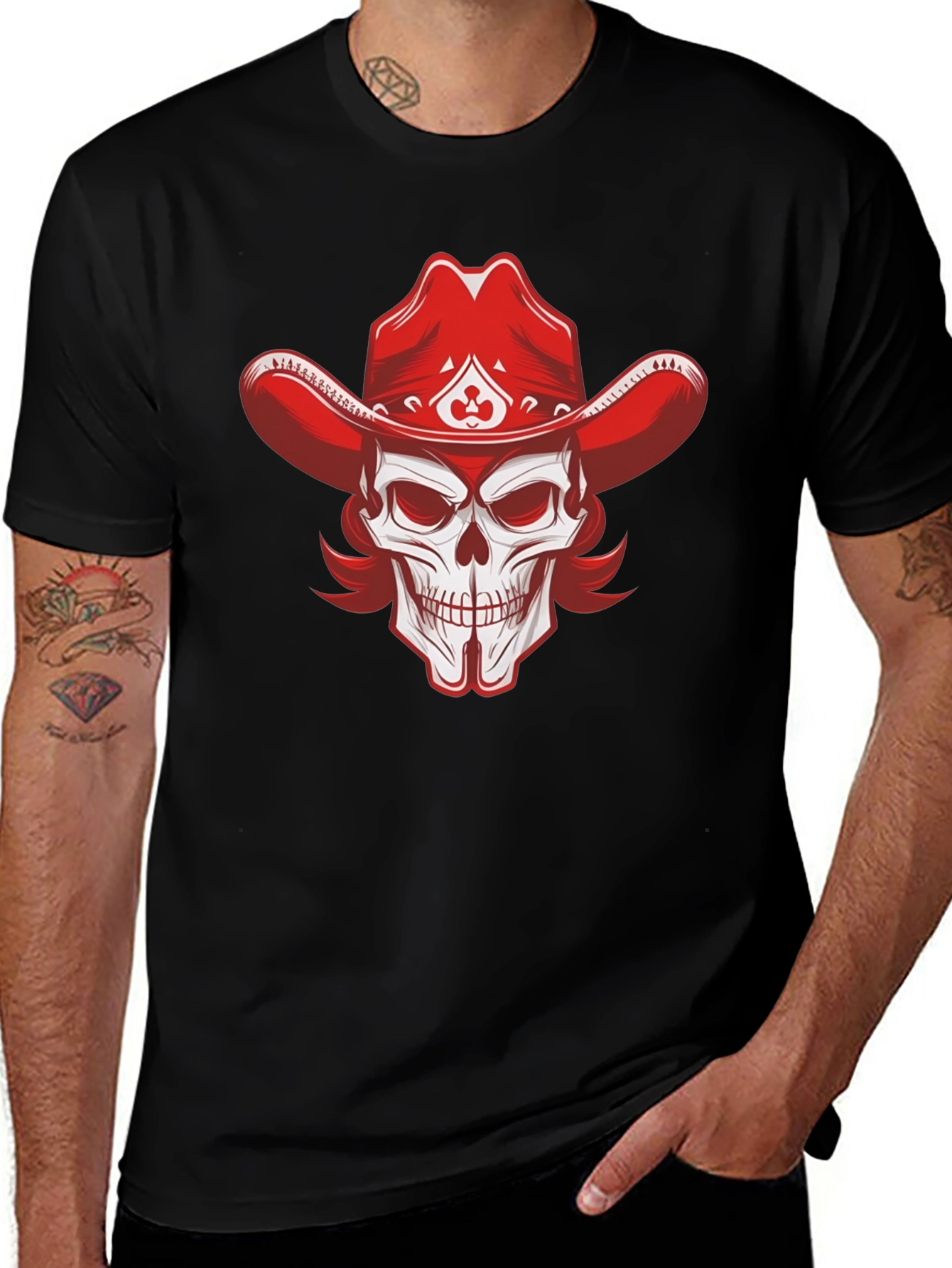 Skull Cowboy Hat Graphic Tee - Black