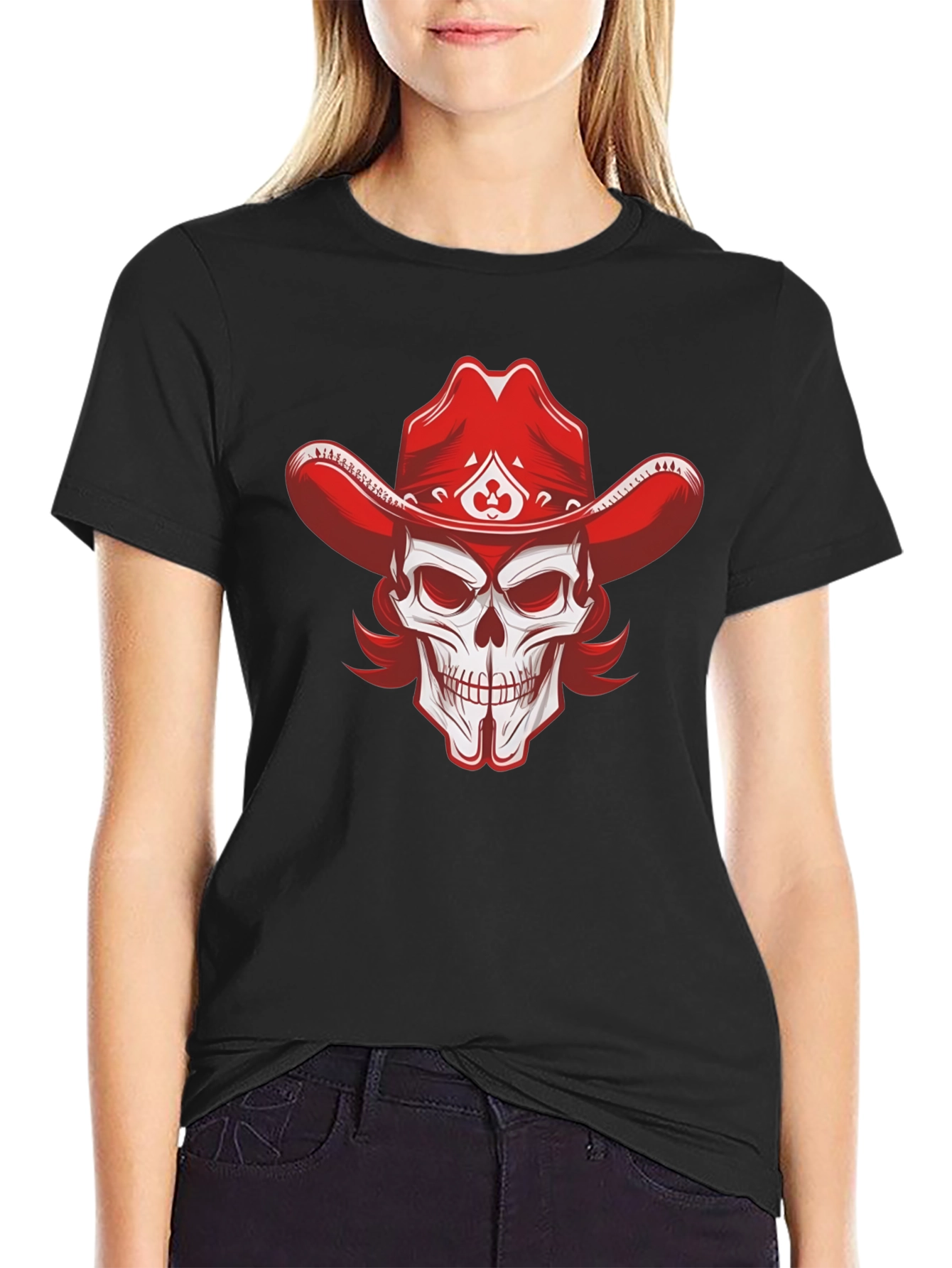 Skull Cowboy Hat Graphic Tee - Black