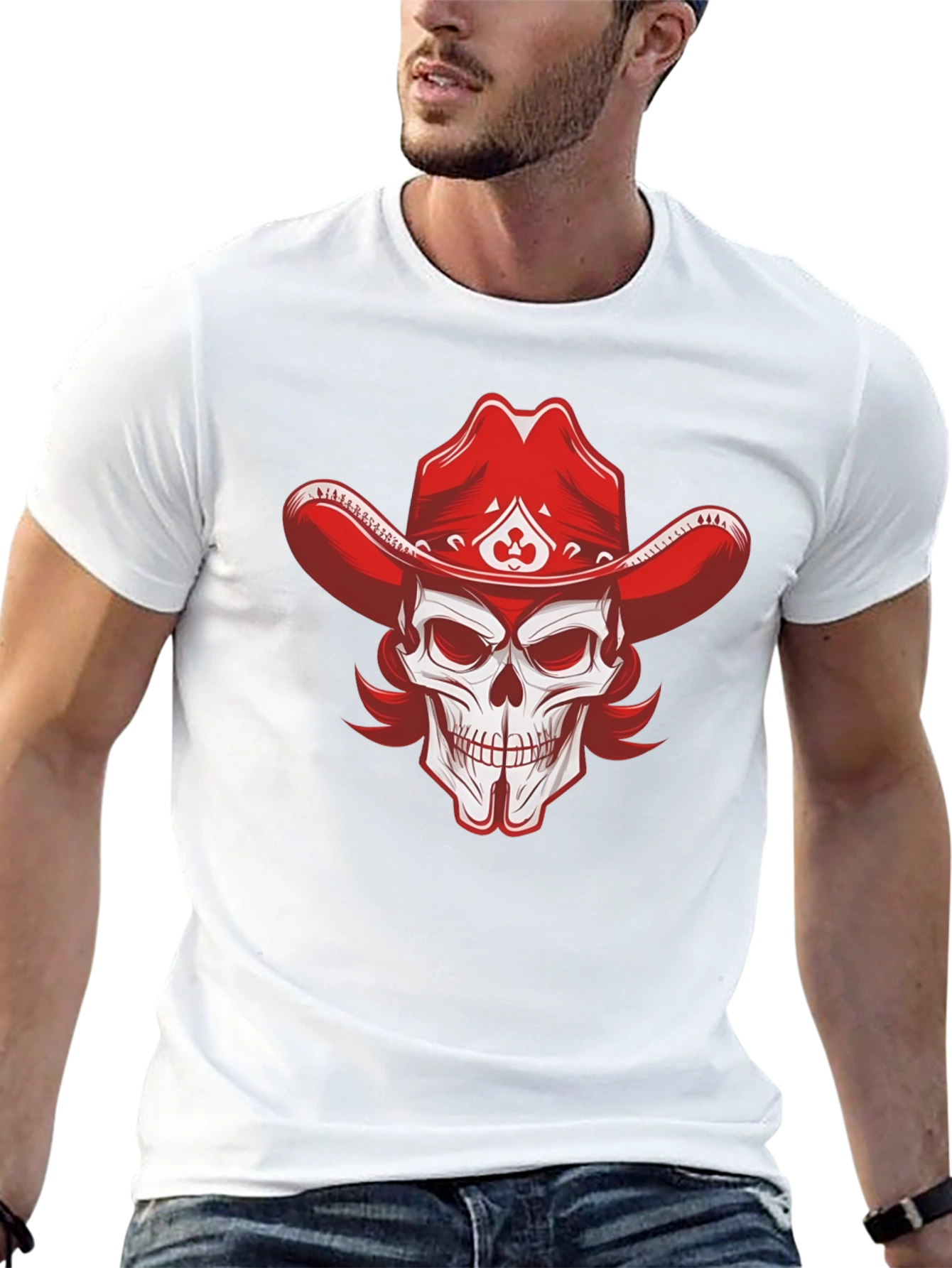 Skull Cowboy Hat Graphic Tee - Black