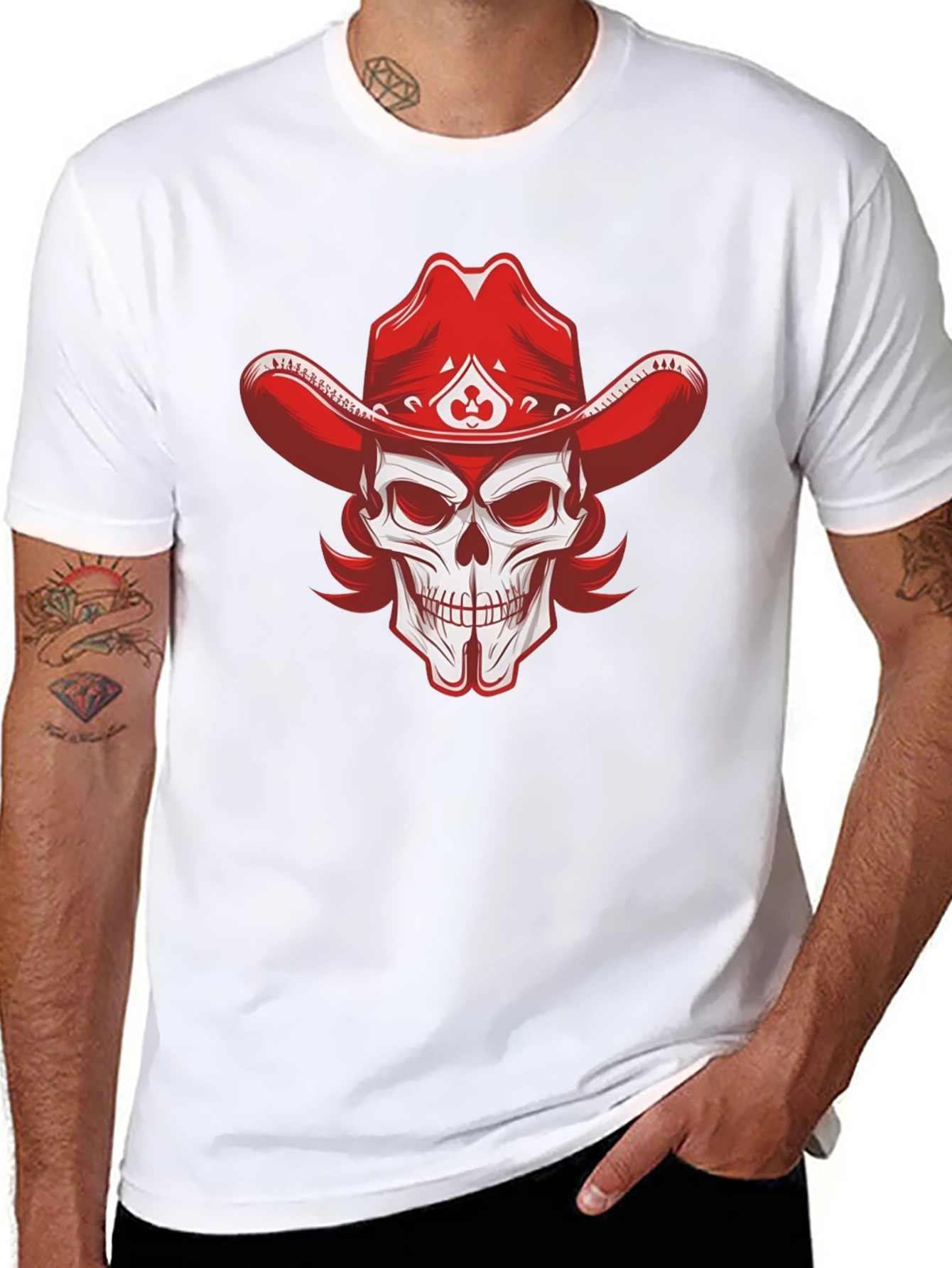 Skull Cowboy Hat Graphic Tee - Black
