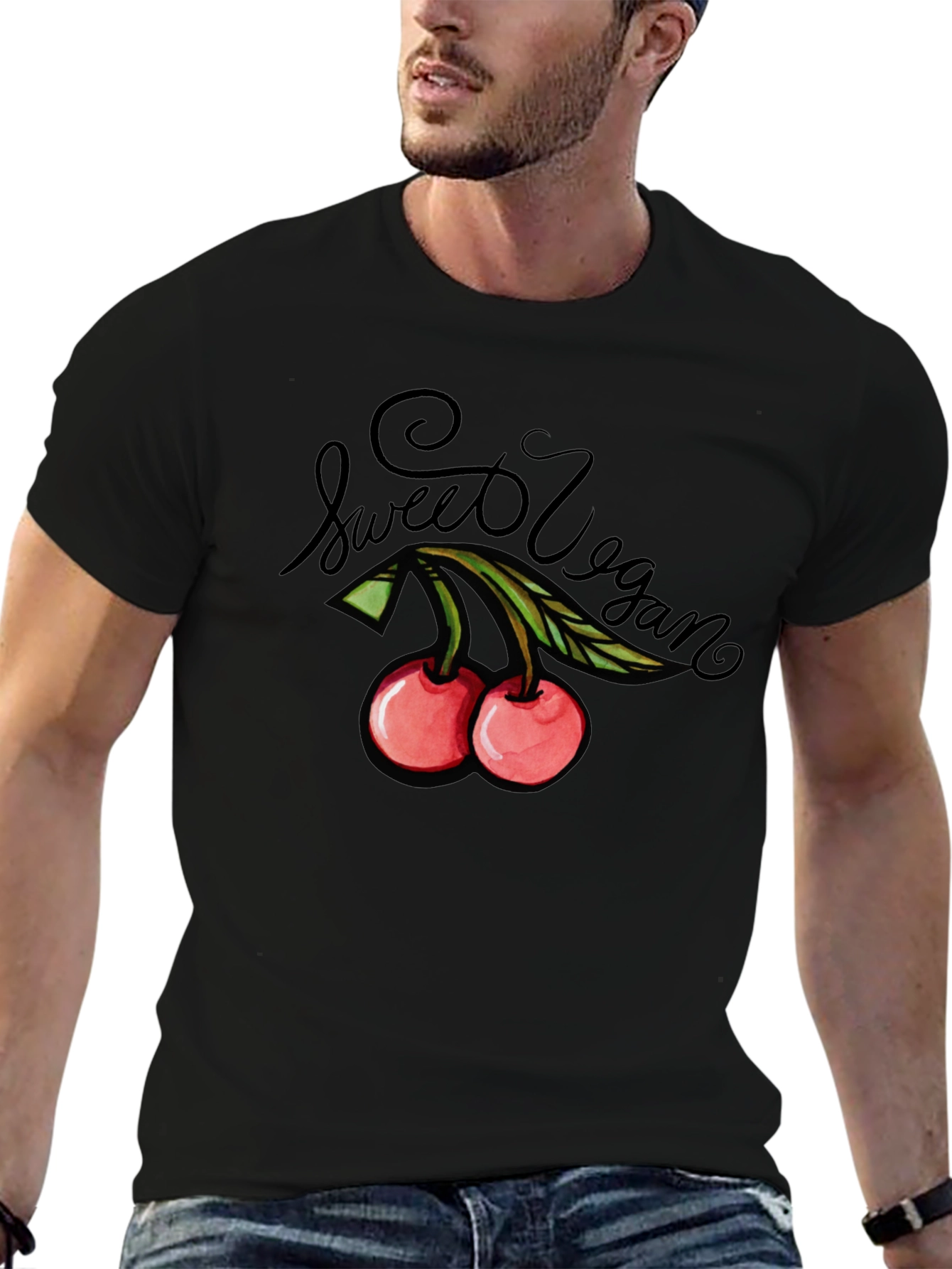 Sweet Vegan Cherry Graphic Tee - Unisex Black T-Shirt