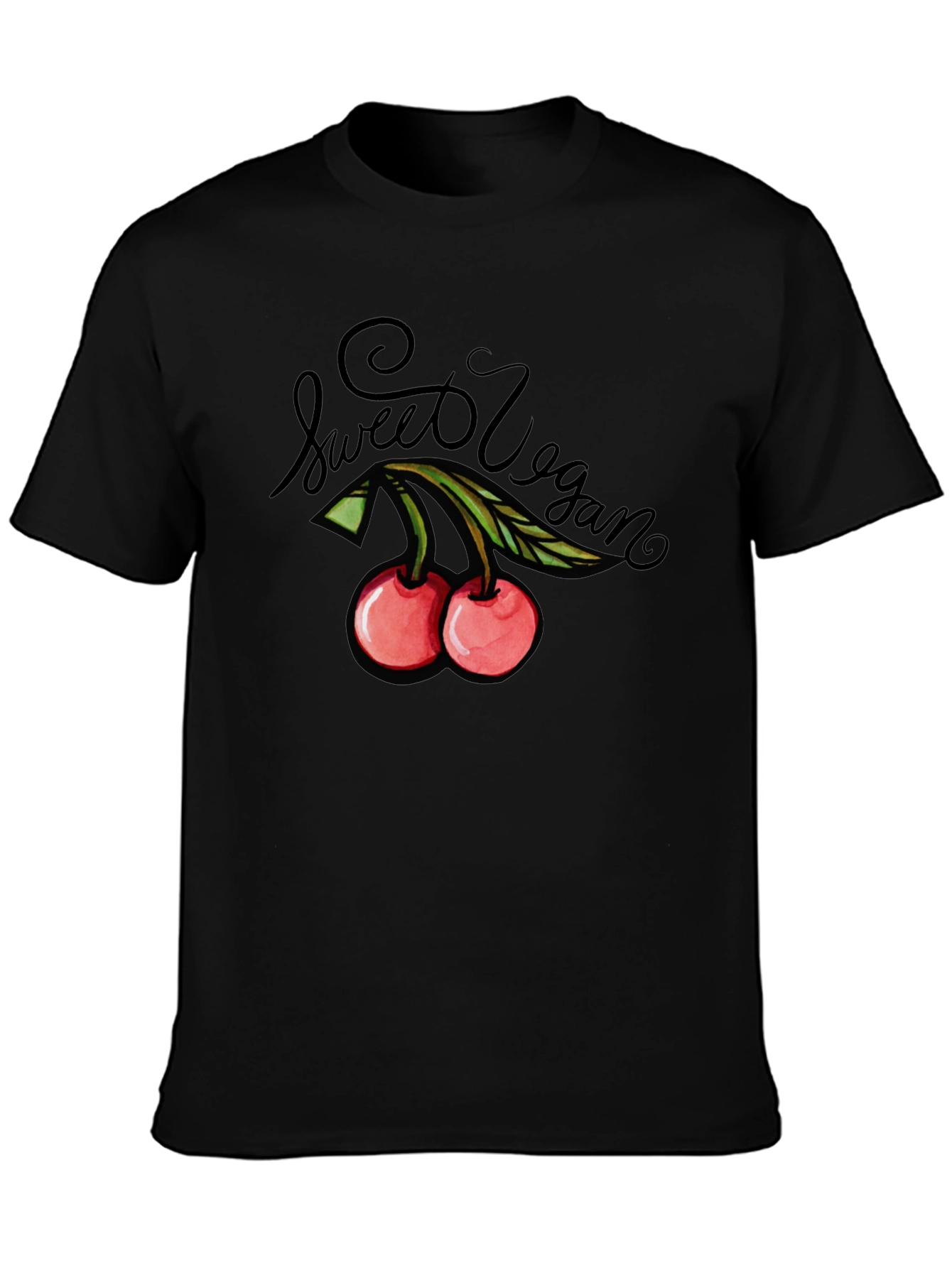 Sweet Vegan Cherry Graphic Tee - Unisex Black T-Shirt