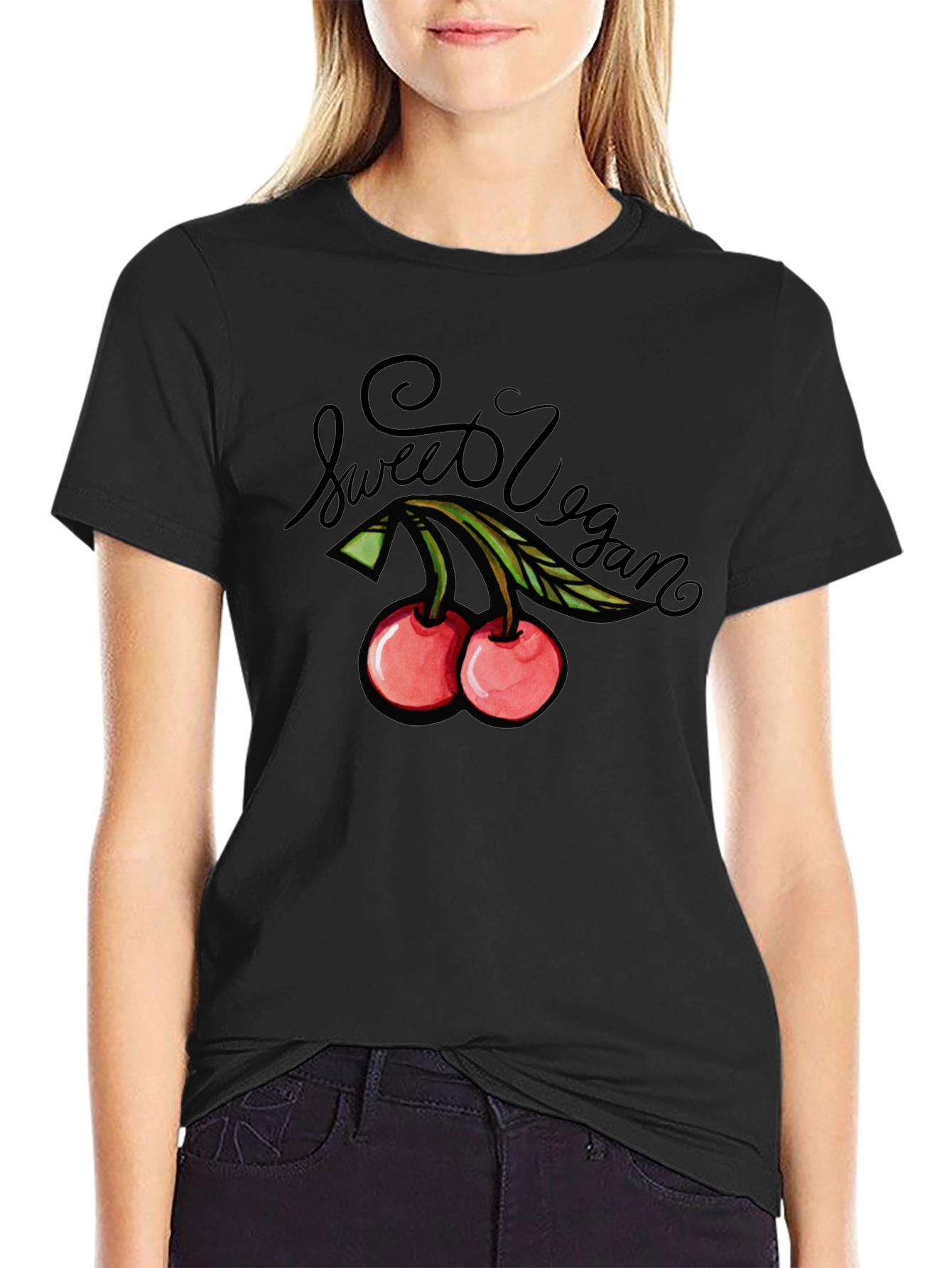 Sweet Vegan Cherry Graphic Tee - Unisex Black T-Shirt