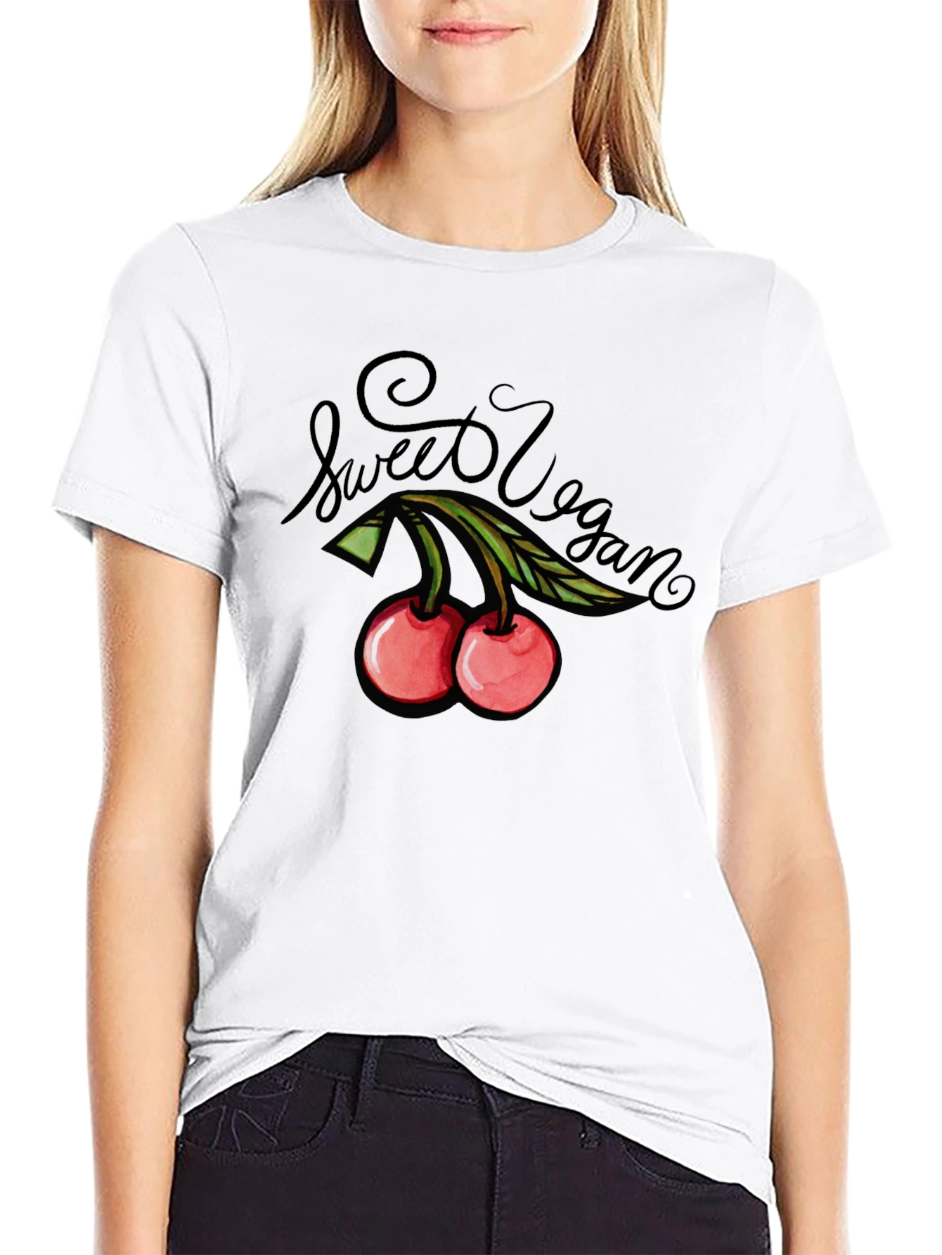 Sweet Vegan Cherry Graphic Tee - Unisex Black T-Shirt