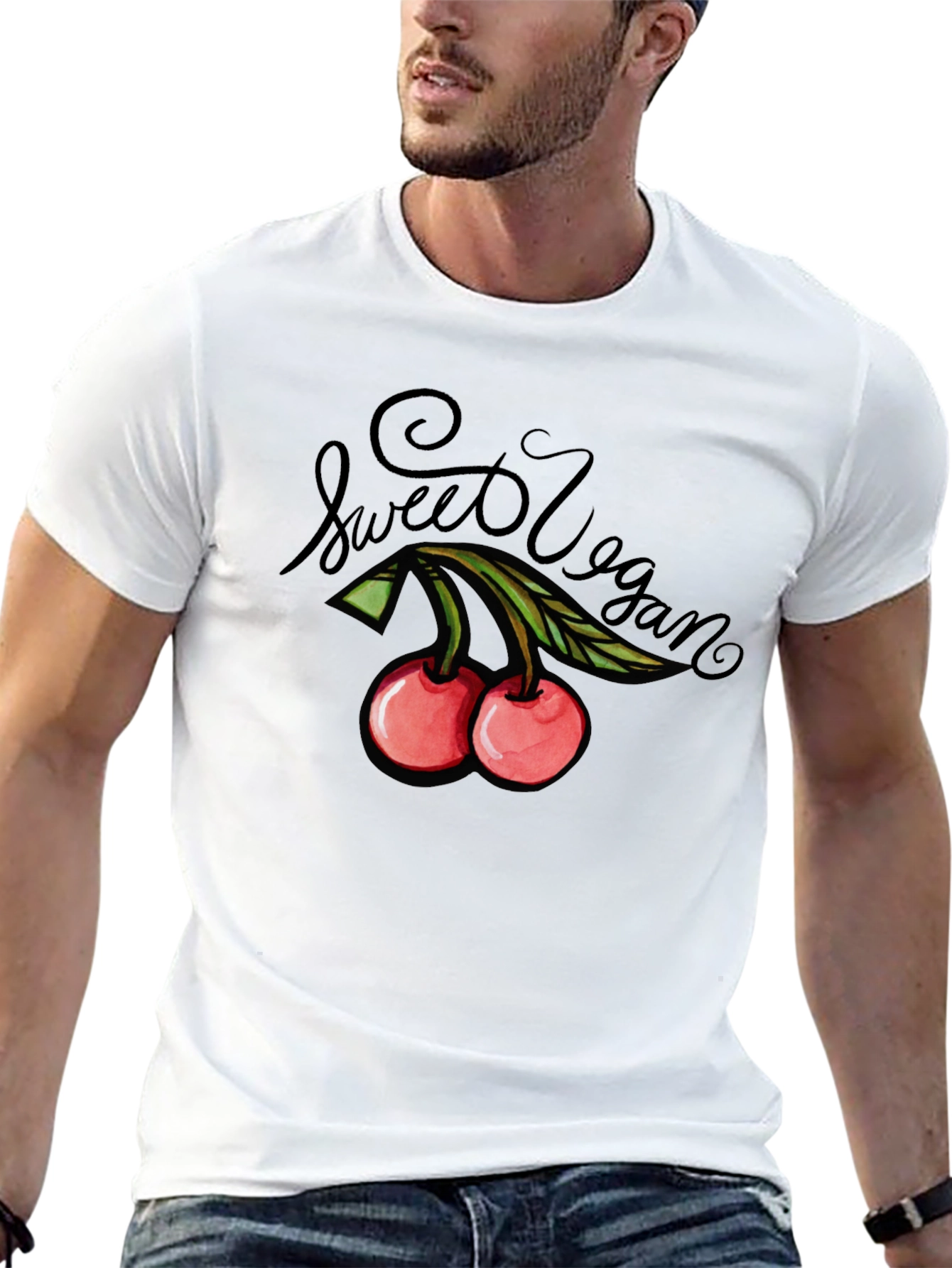 Sweet Vegan Cherry Graphic Tee - Unisex Black T-Shirt