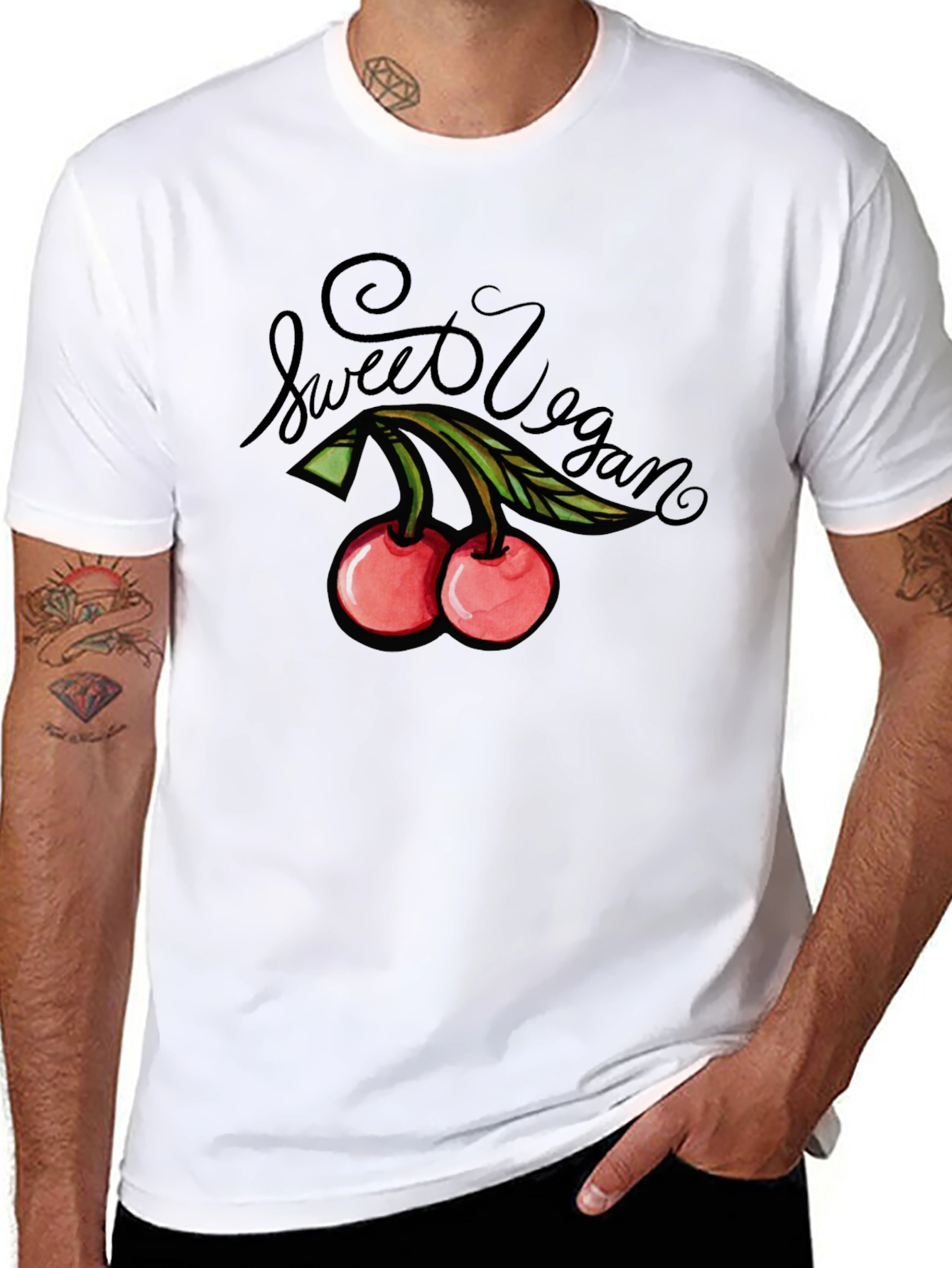 Sweet Vegan Cherry Graphic Tee - Unisex Black T-Shirt