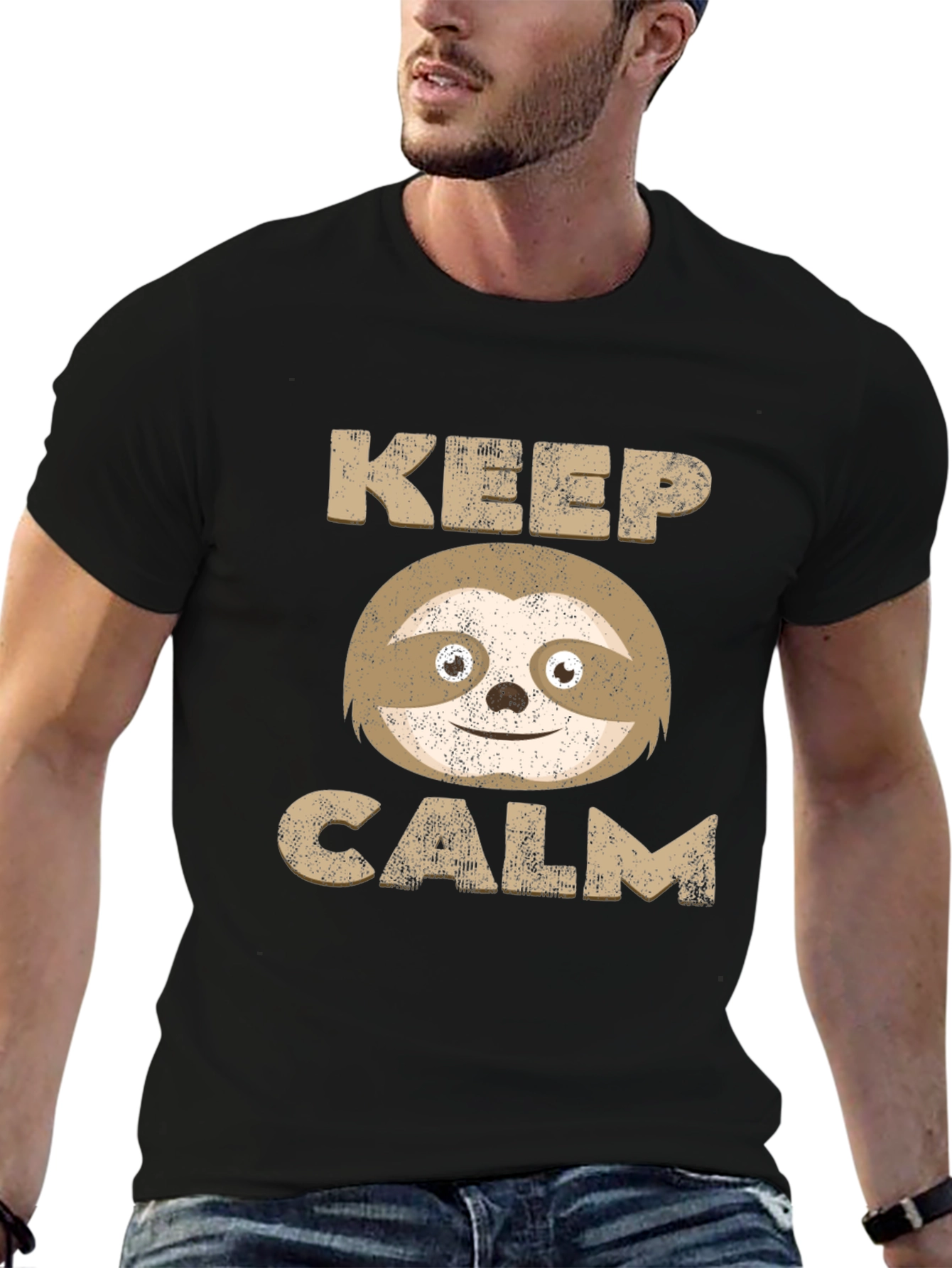 Keep Calm Sloth Graphic Tee - Relaxed Style