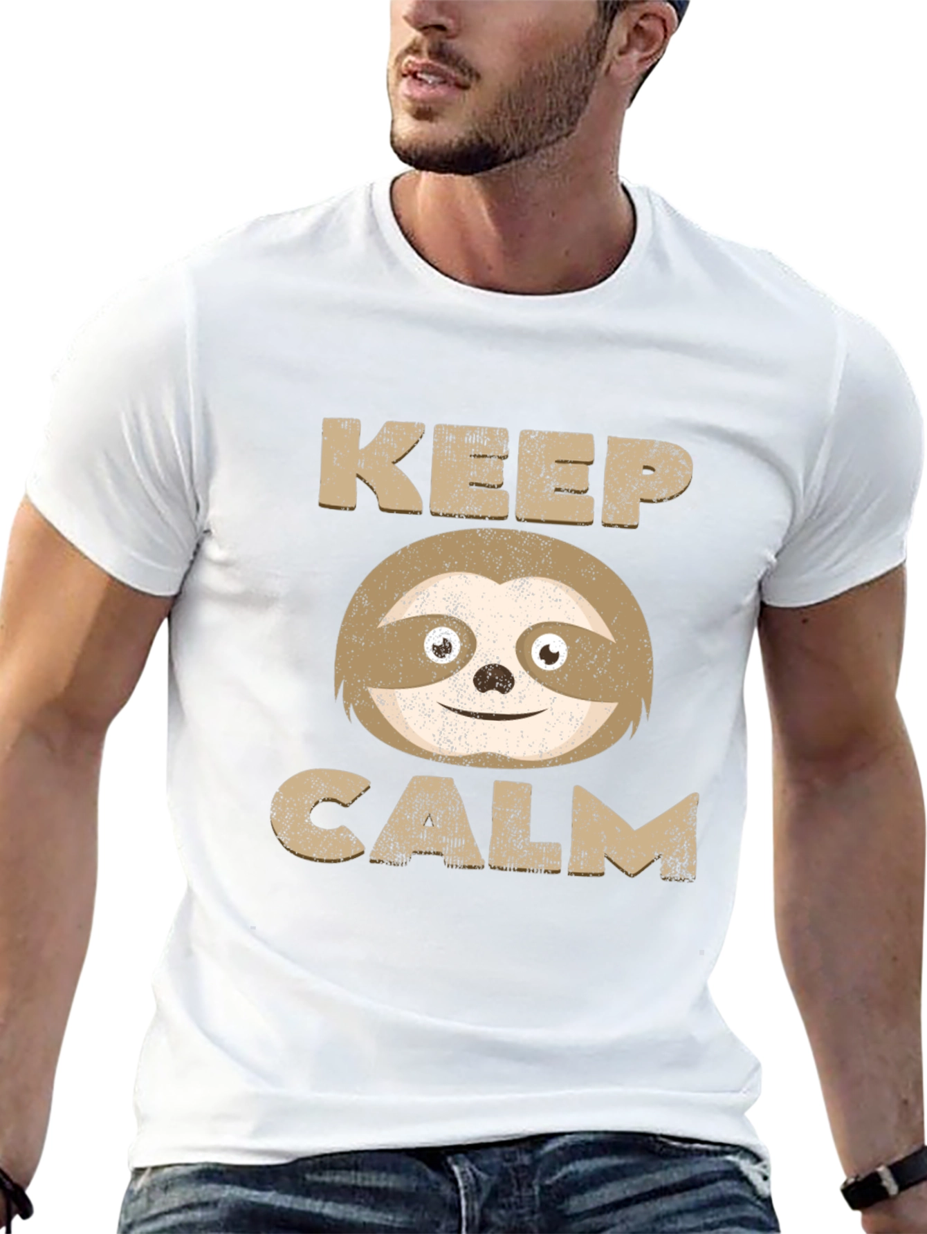 Keep Calm Sloth Graphic Tee - Relaxed Style