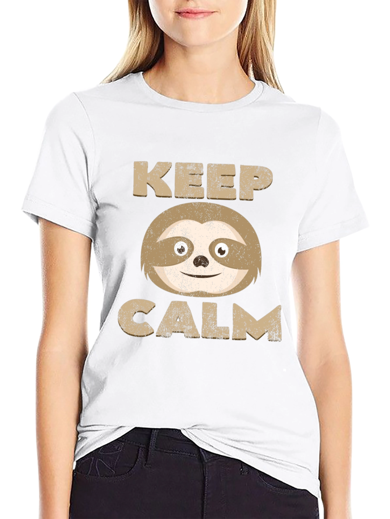 Keep Calm Sloth Graphic Tee - Relaxed Style