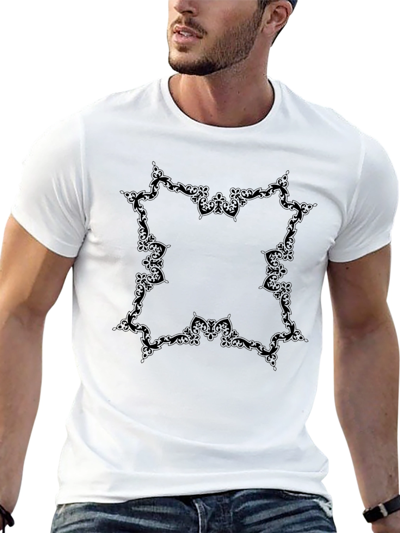Elegant Black Tee with Ornamental Design