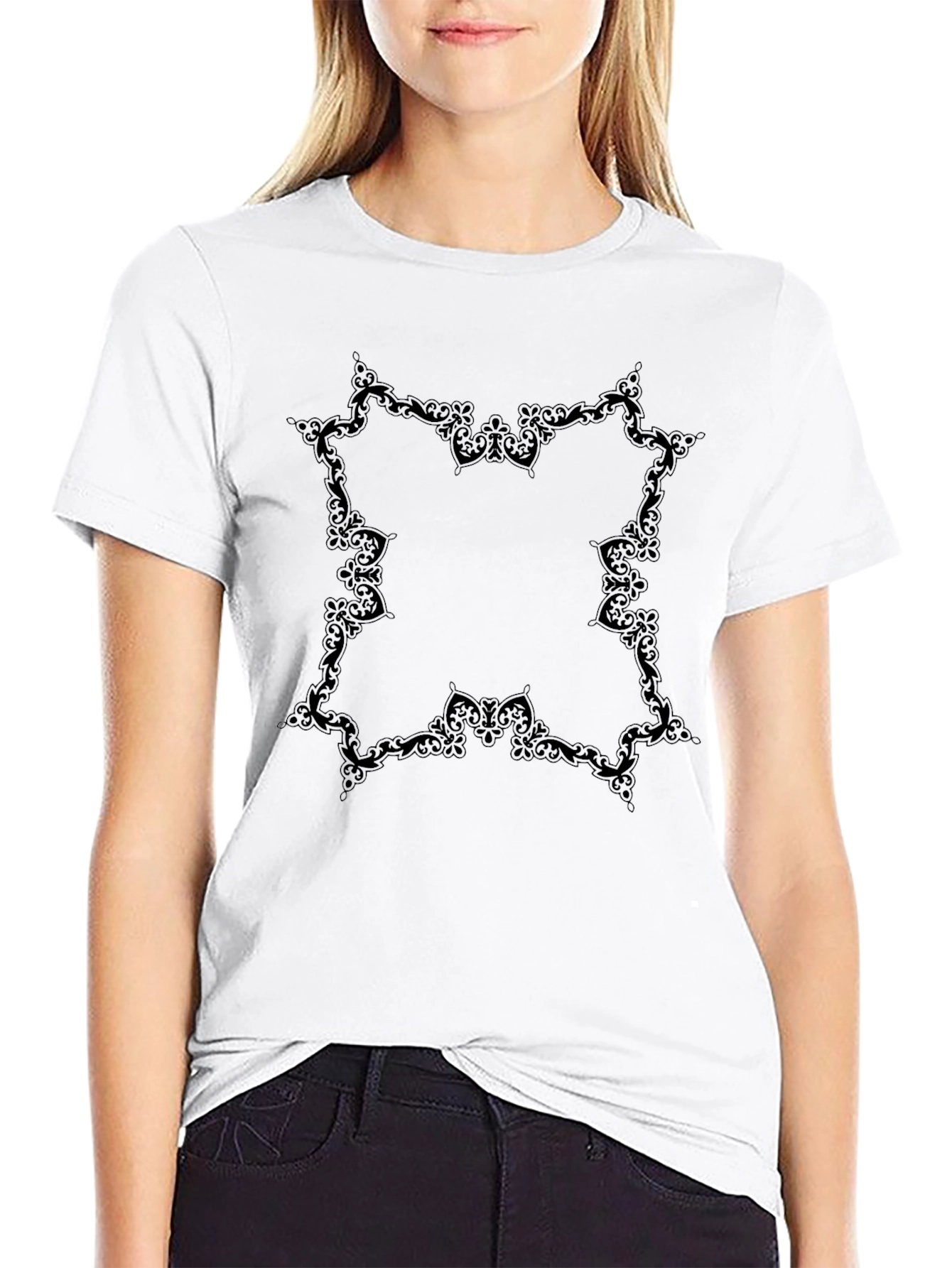 Elegant Black Tee with Ornamental Design