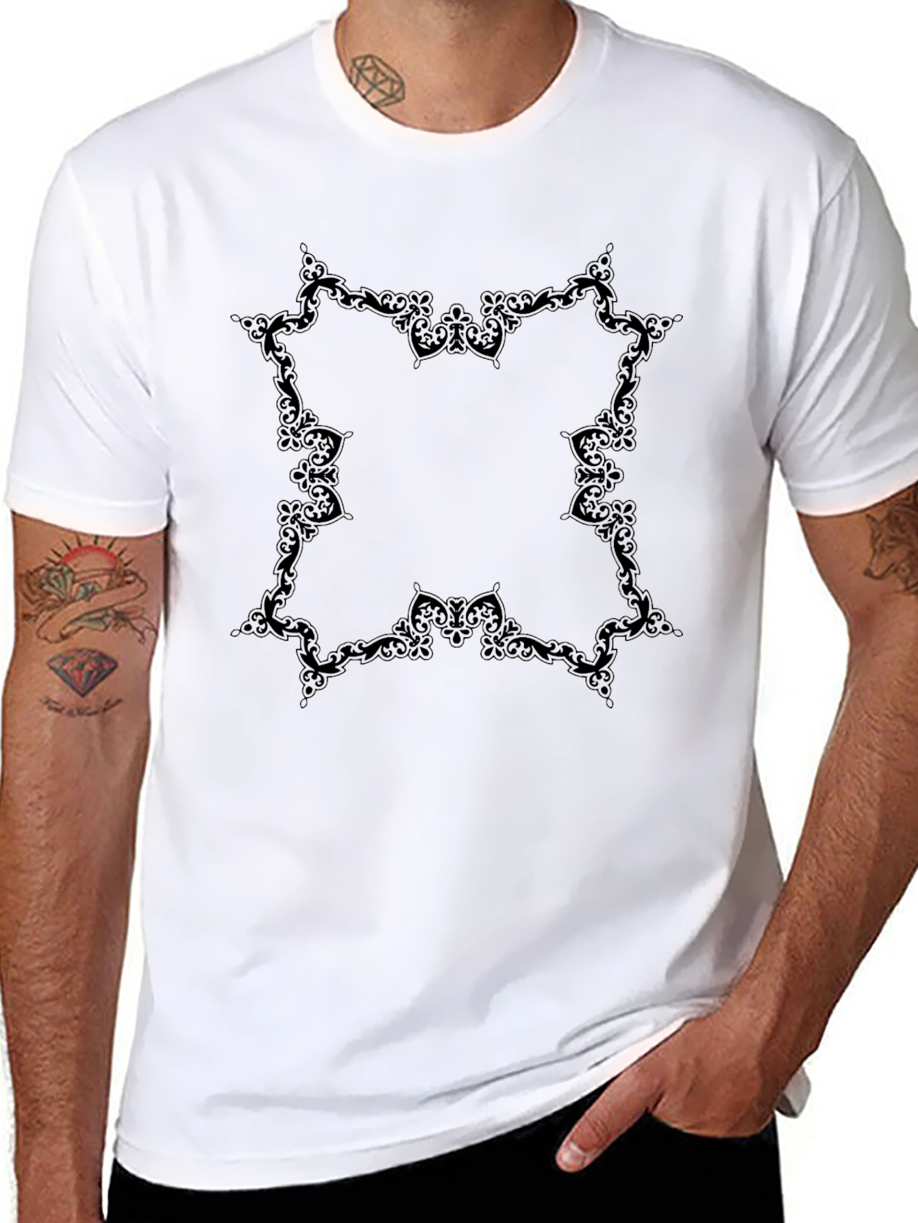 Elegant Black Tee with Ornamental Design