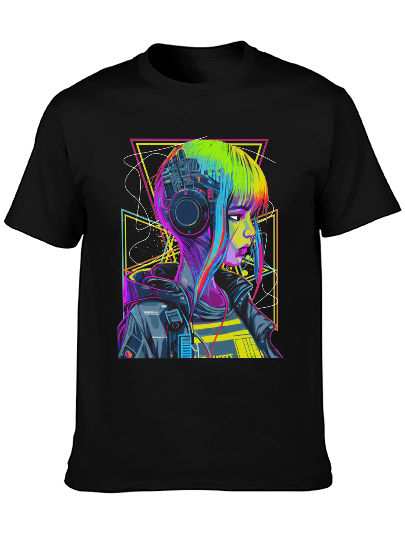 Cyberpunk Girl T-Shirt Geometric Design