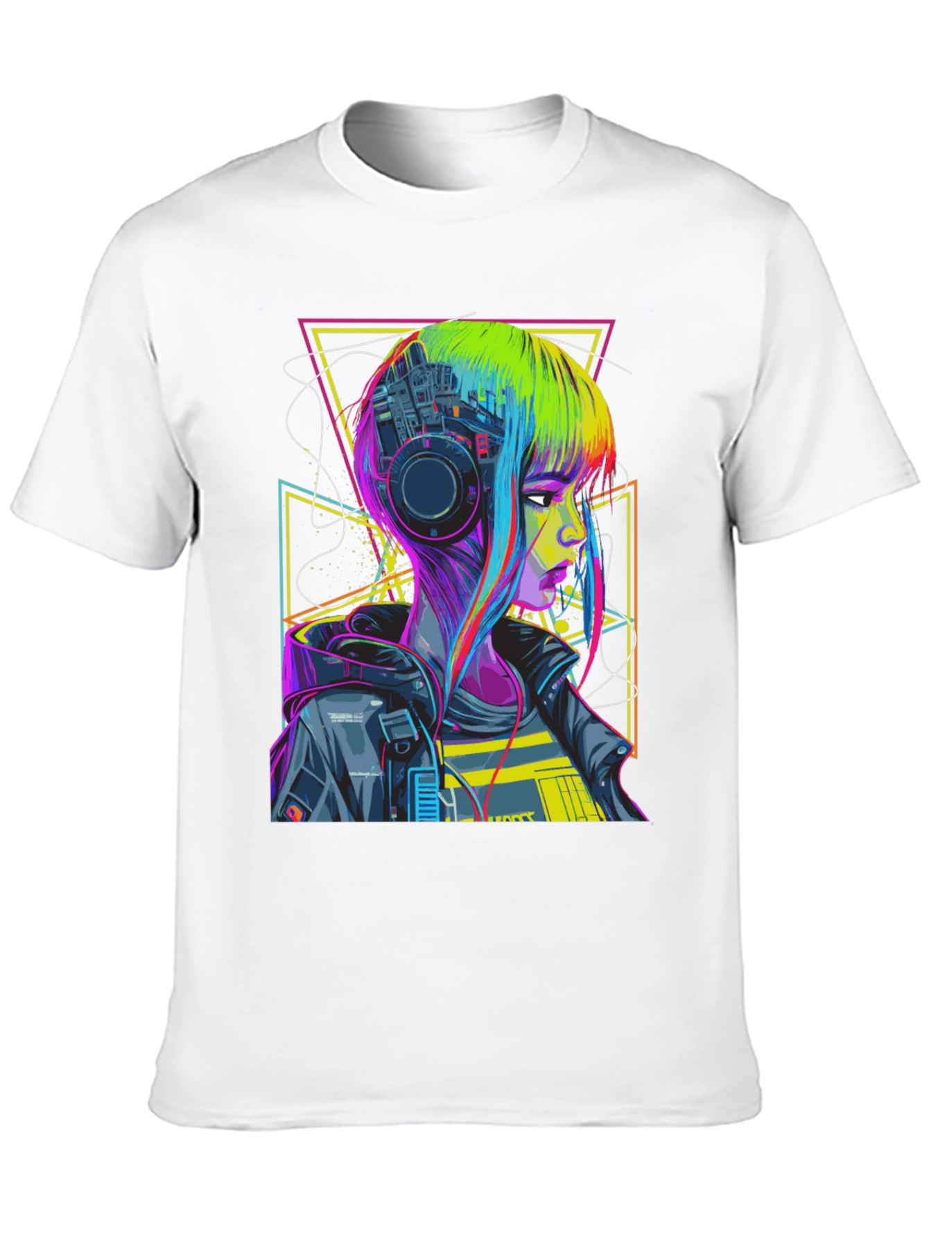 Cyberpunk Girl T-Shirt Geometric Design