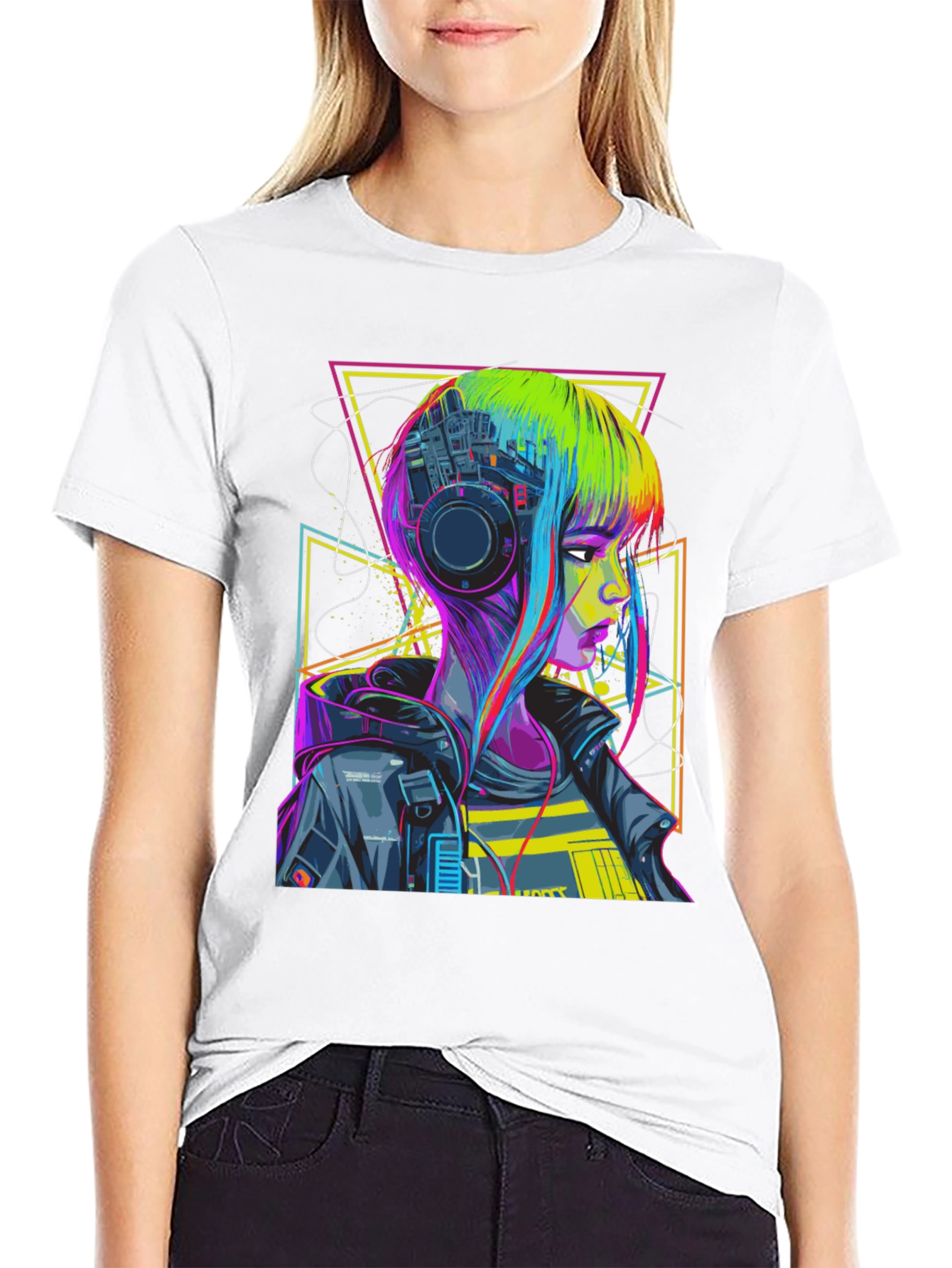 Cyberpunk Girl T-Shirt Geometric Design