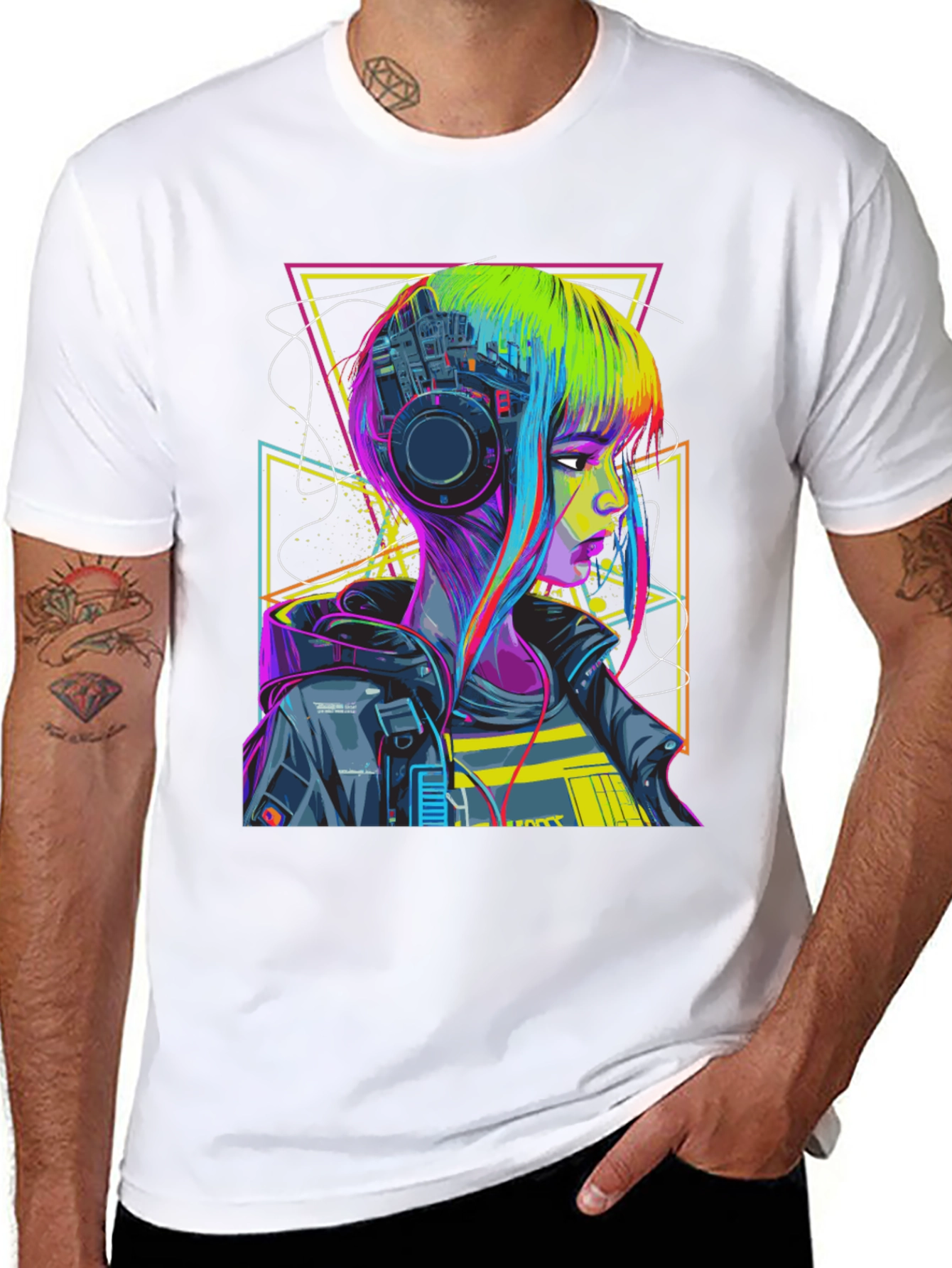 Cyberpunk Girl T-Shirt Geometric Design
